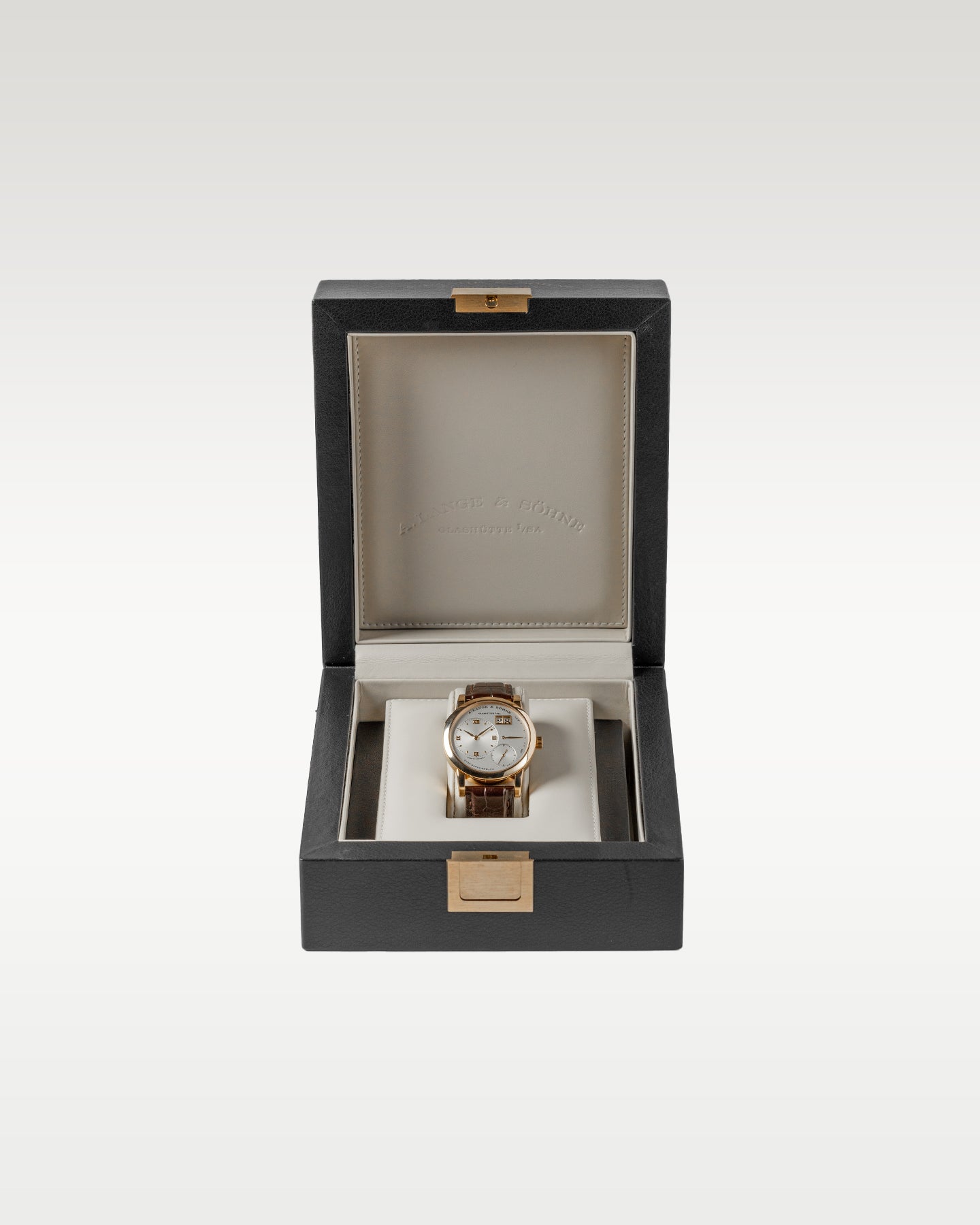 38.5mm Rose Gold A Lange and Sohne Lange 1 101.032 Leather Strap Watch
