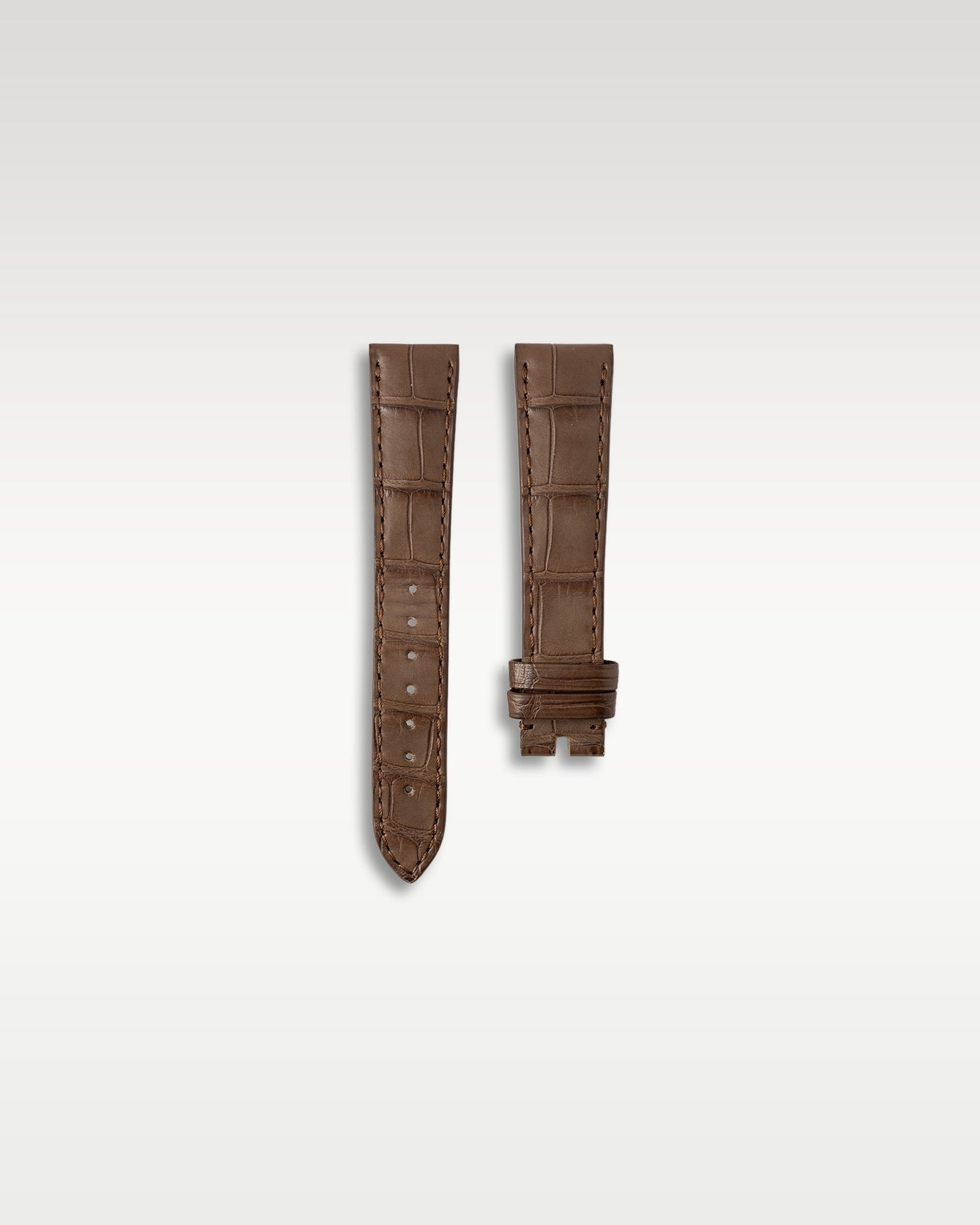Included alternative matte brown alligator leather replacement strap for Chopard L.U.C platinum watches