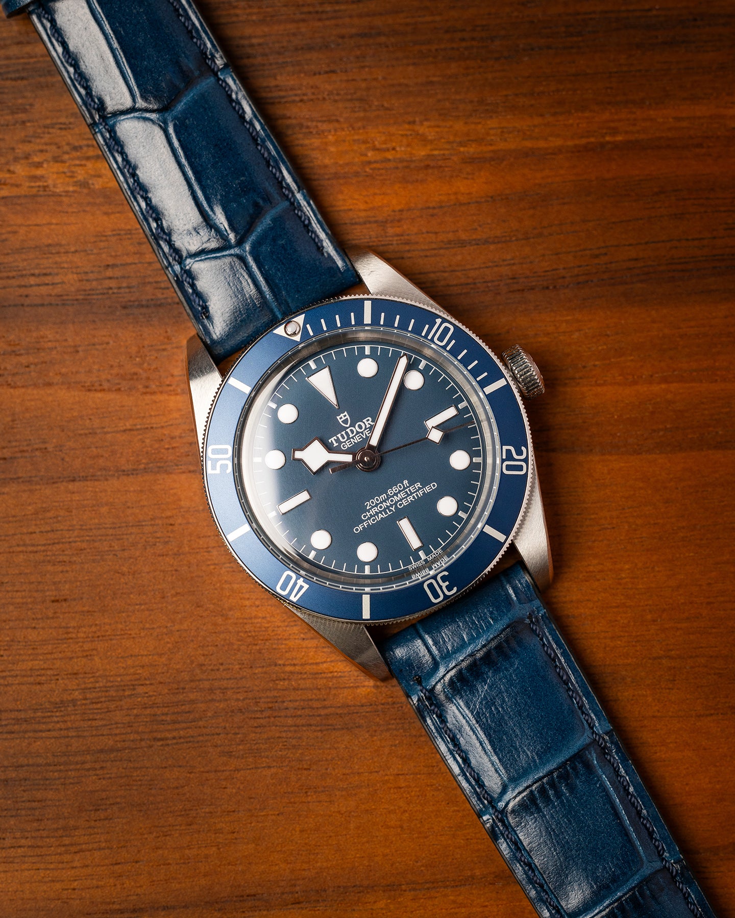 Handmade Alligator Leather Strap in Midnight Blue