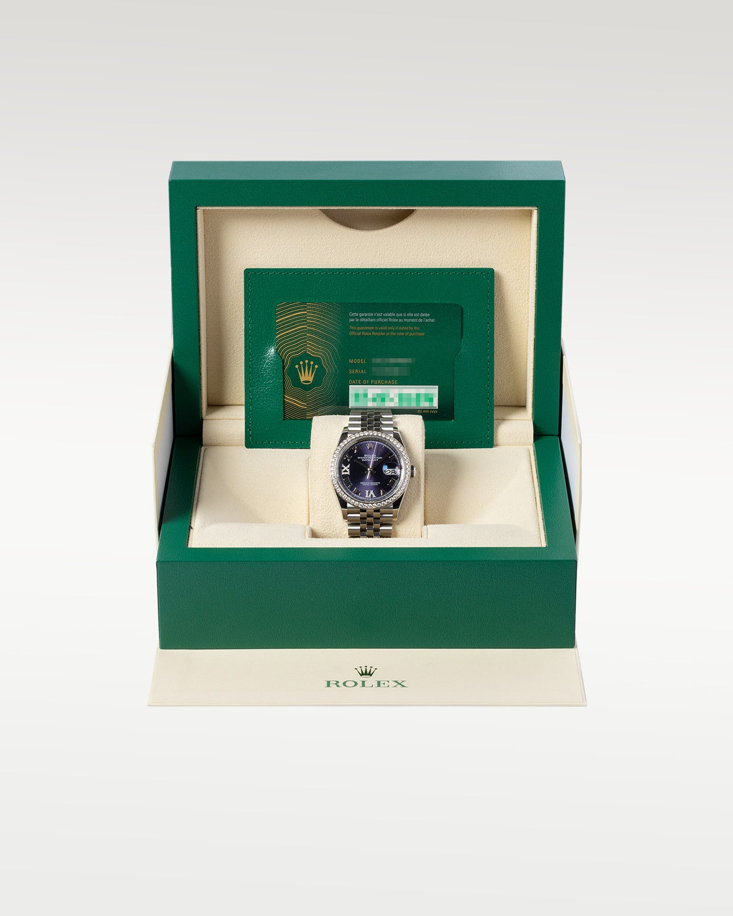 Rolex Datejust 126284RBR Purple Dial Diamond Bezel Watch | Grand Caliber