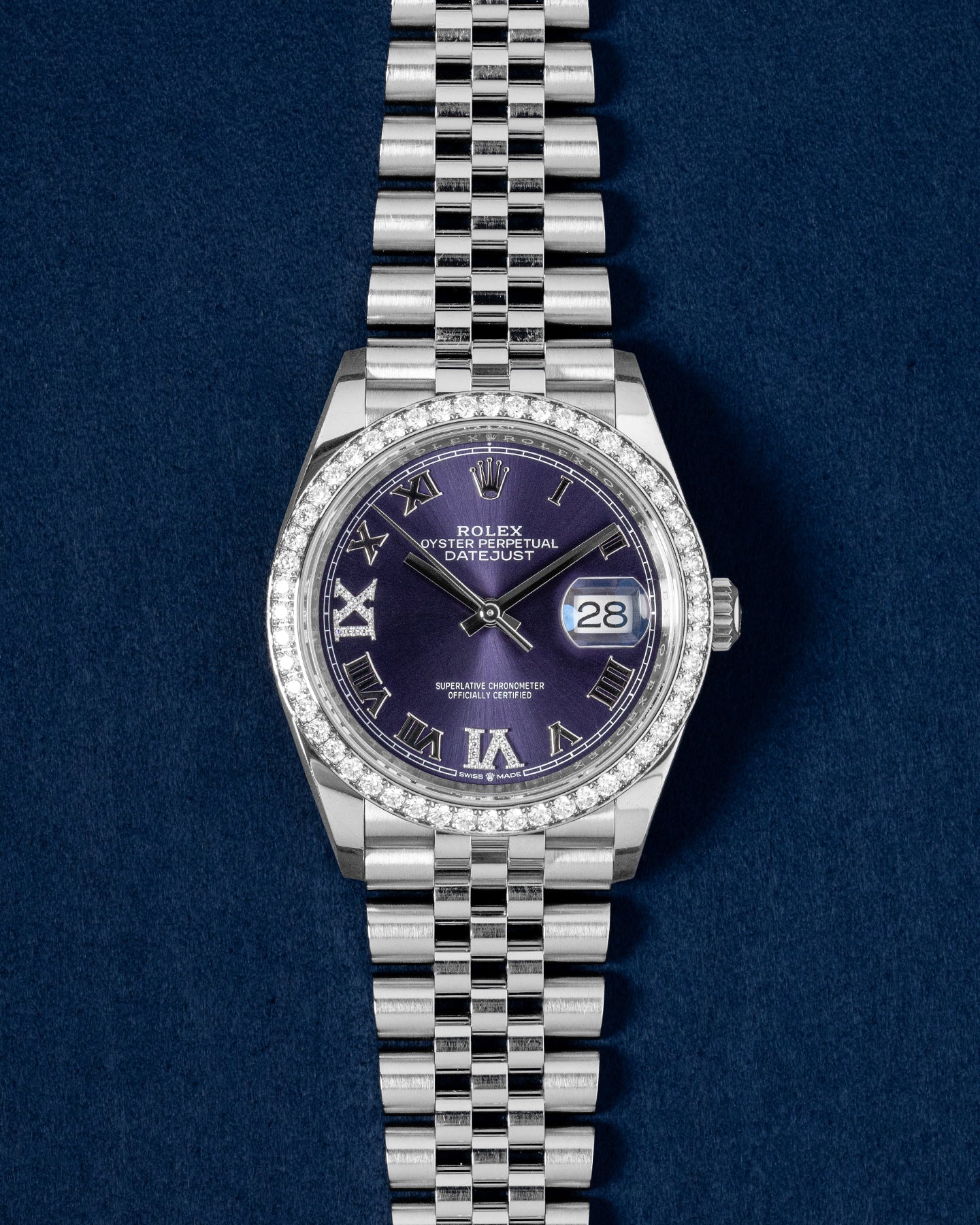 Rolex Datejust 126284RBR Purple Dial Diamond Bezel Watch | Grand Caliber