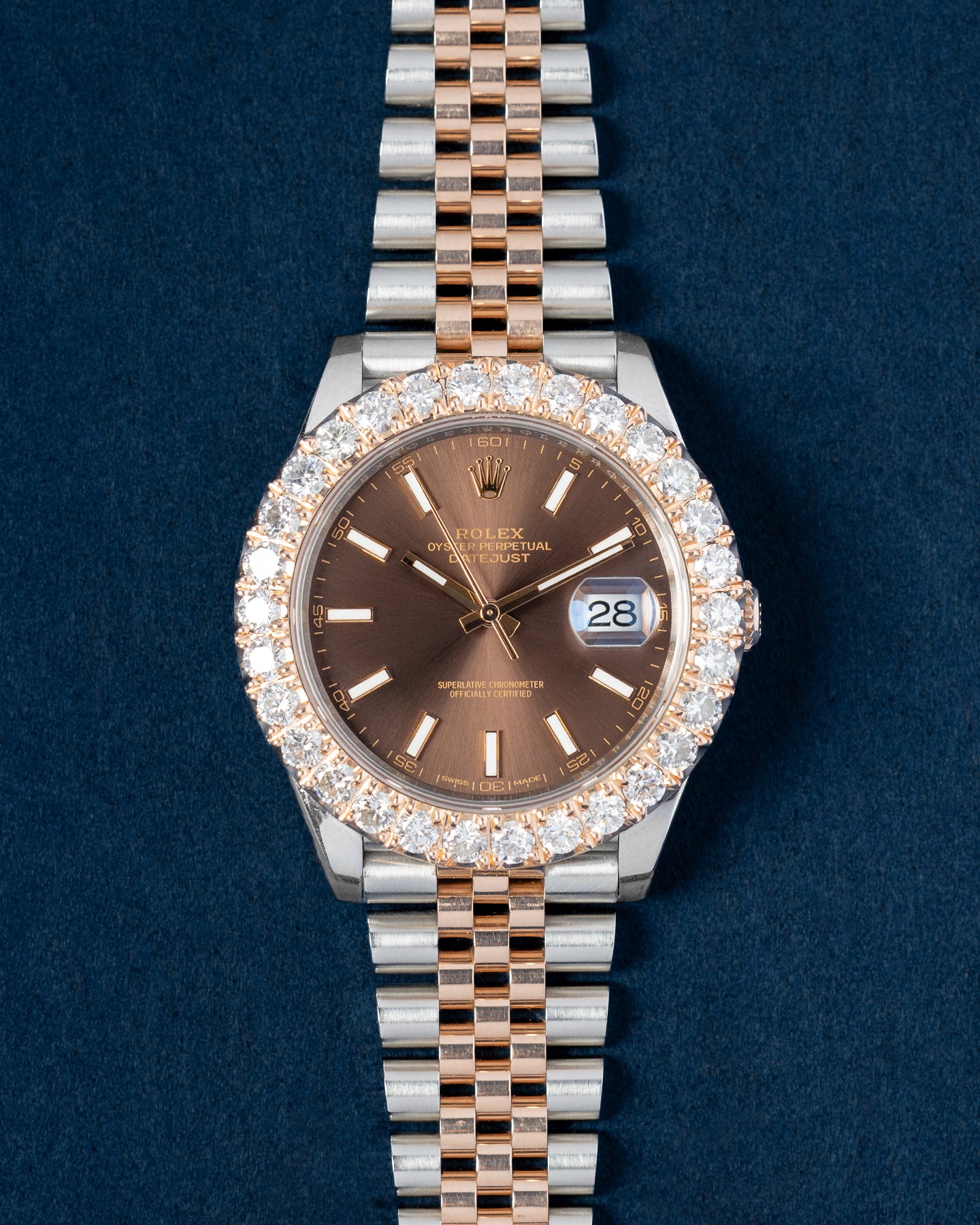Rolex Datejust Chocolate Dial Aftermarket Diamond Bezel 126331 on Jubilee Strap
