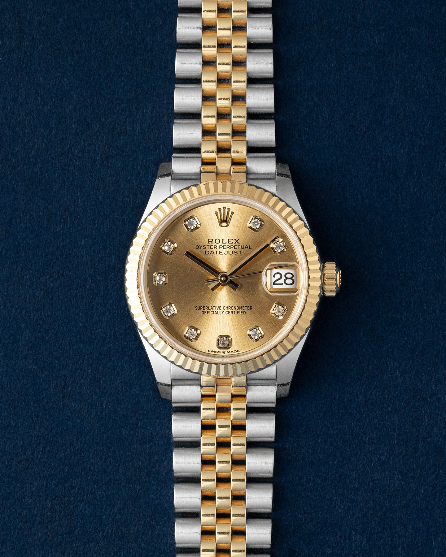 2022 Rolex Datejust 31mm Two-Tone Yellow Gold Champagne Dial 278273