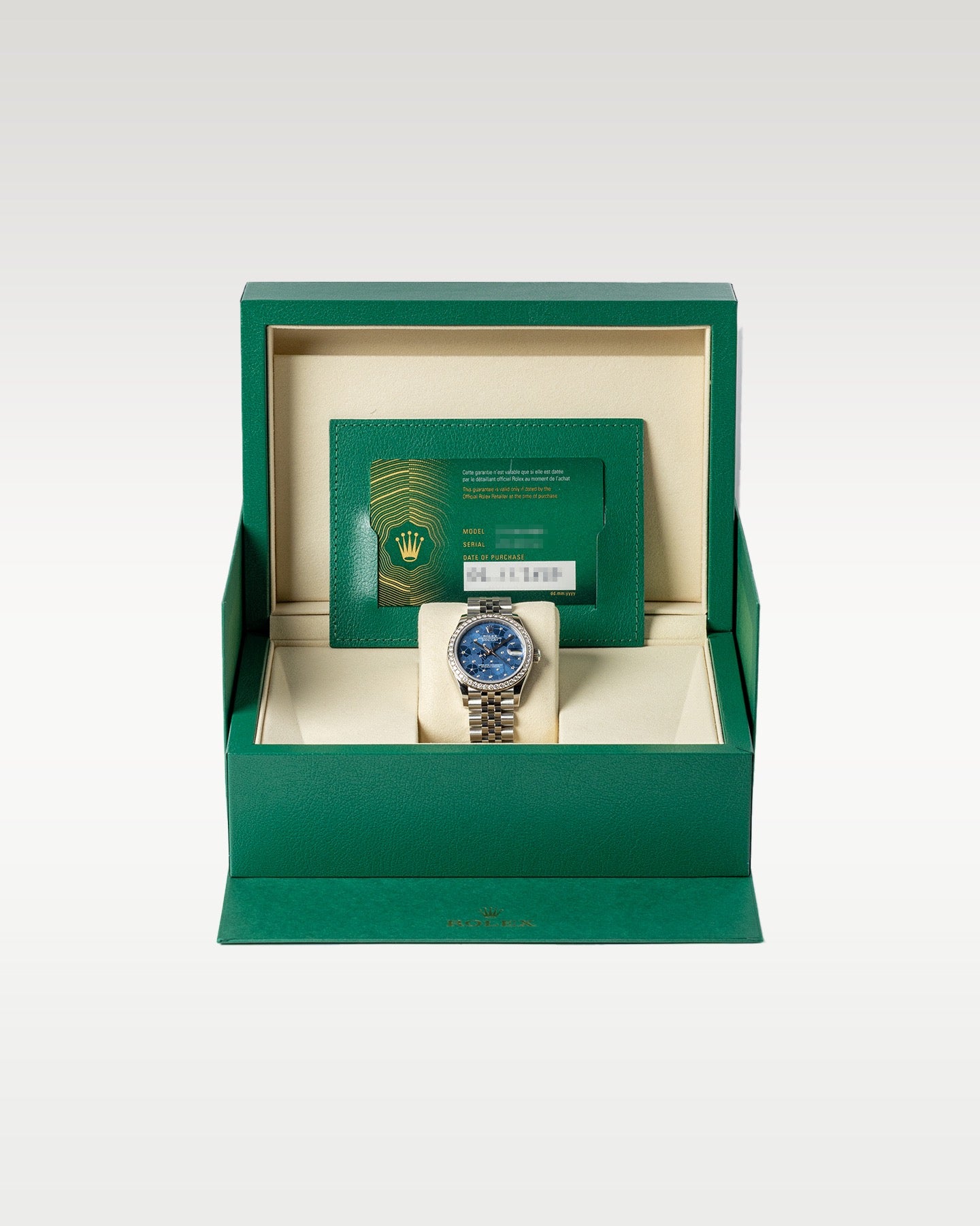 Blue Floral Dial Diamond Bezel Rolex Datejust 278384RBR | Grand Caliber USA