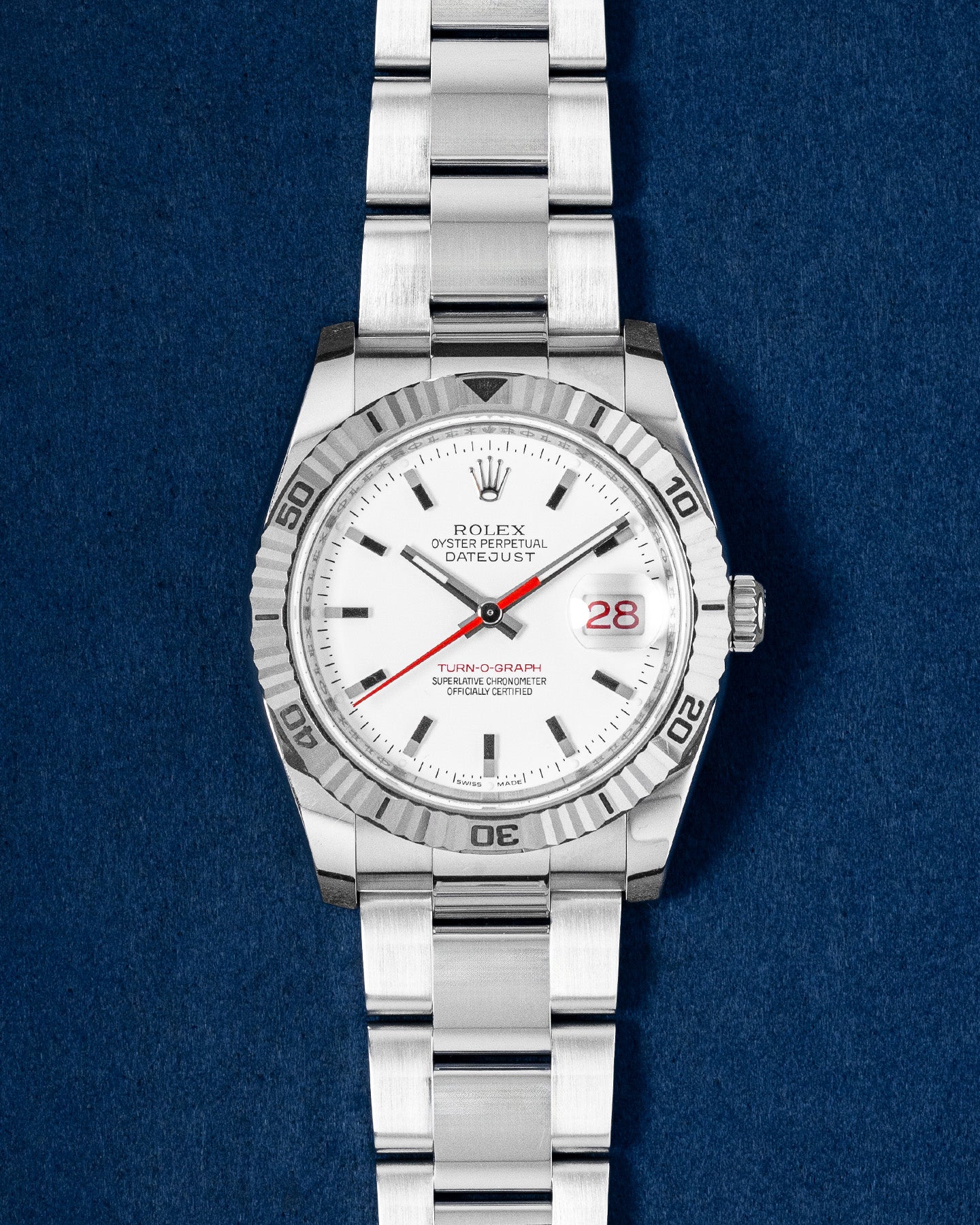 36mm Stainless Steel Rolex Datejust Turn O Graph Thunderbird 116264 Watch