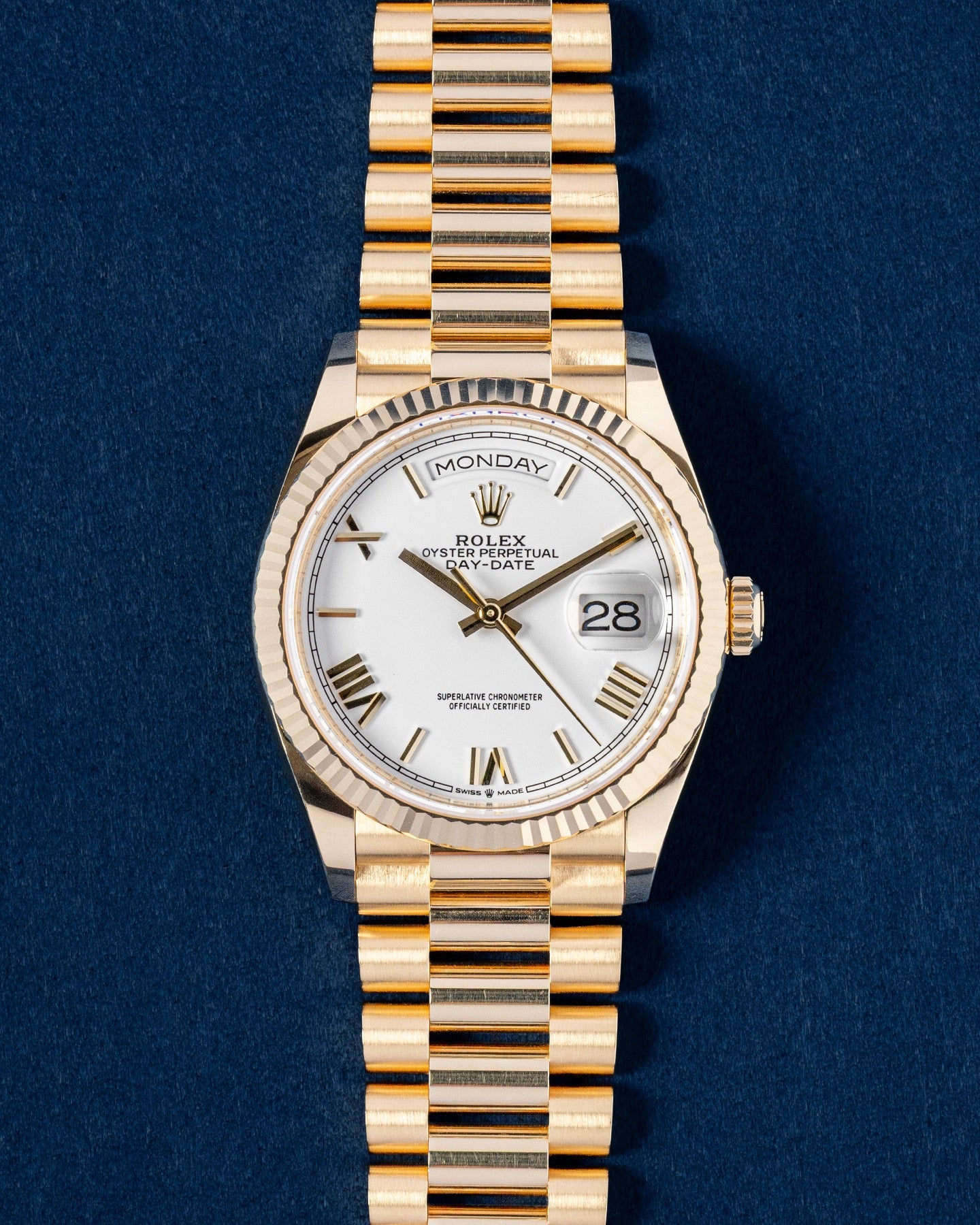 White Roman Presidential Rolex Day-Date 128238 | Grand Caliber Dallas, TX