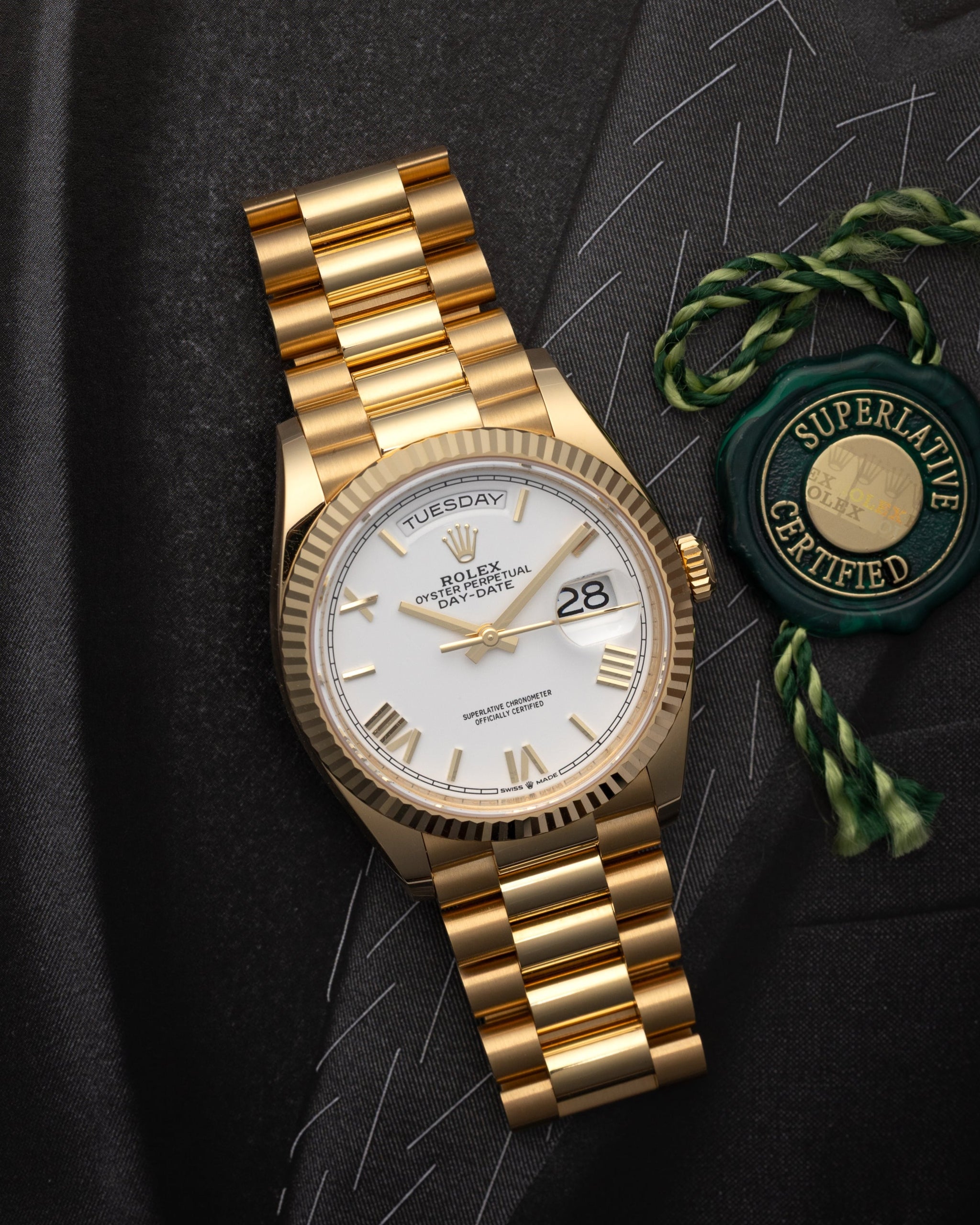 White Roman Presidential Rolex Day-Date 128238 | Grand Caliber Dallas, TX
