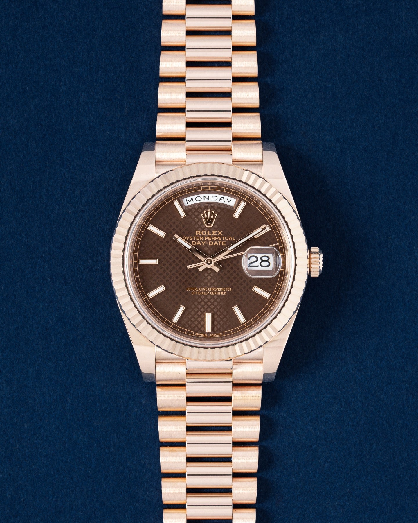 Chocolate Motif Rose Gold Rolex Day-Date 40 228235 | Grand Caliber Watches