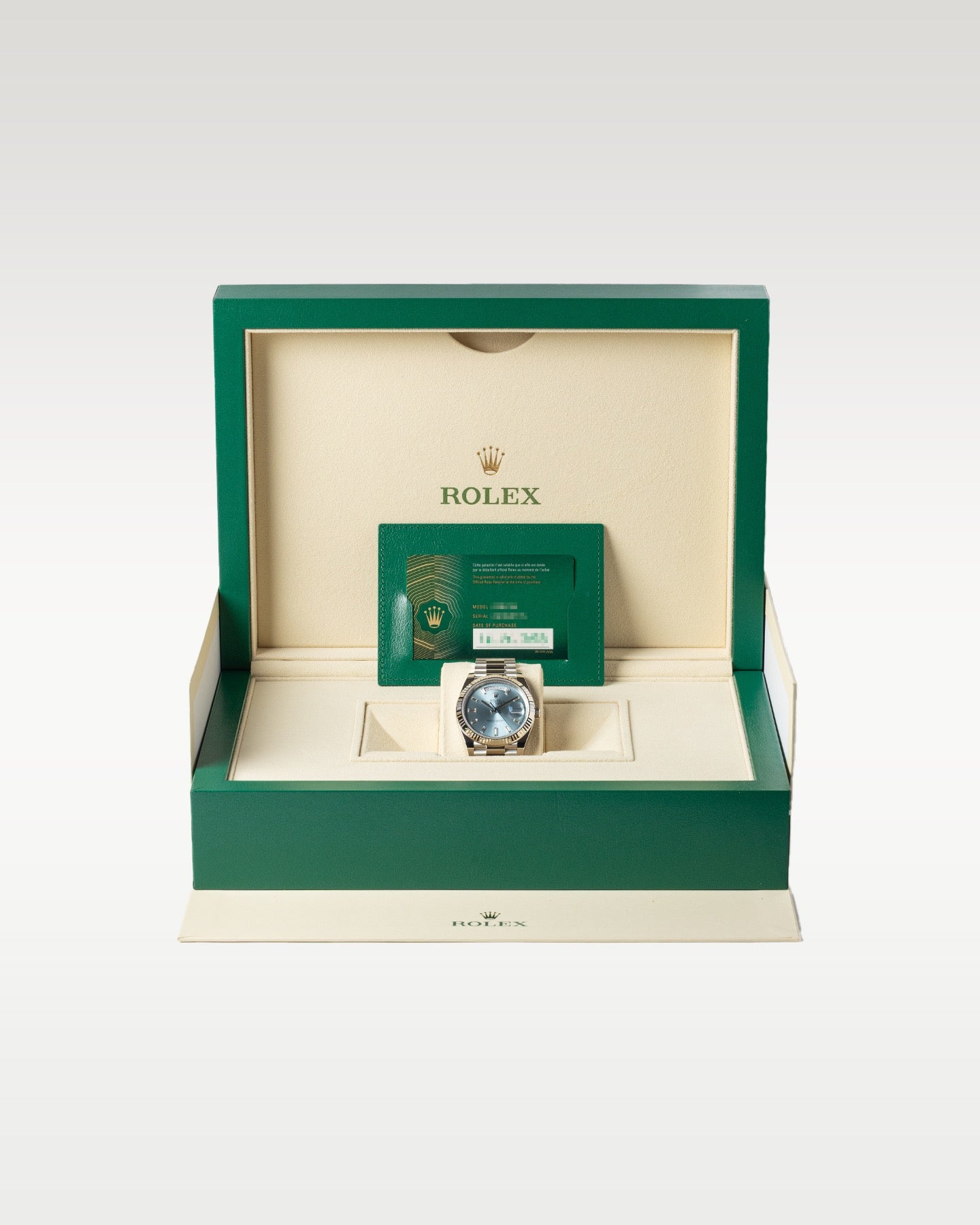 Platinum Rolex Day-Date Ice Blue Dial 228236 | Grand Caliber Watch Store