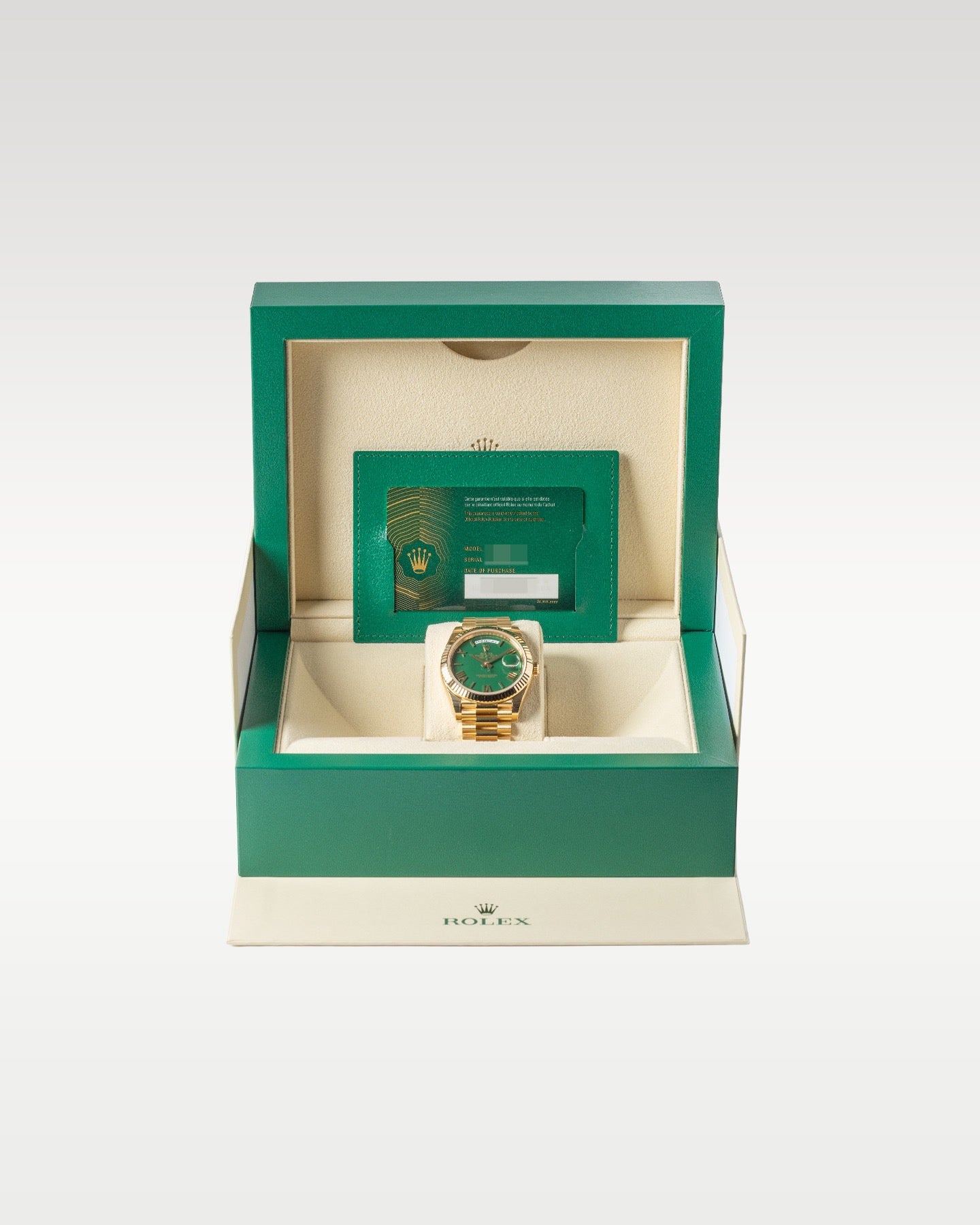 Green Roman dial Rolex Day-Date 40 228238 | Grand Caliber Watches