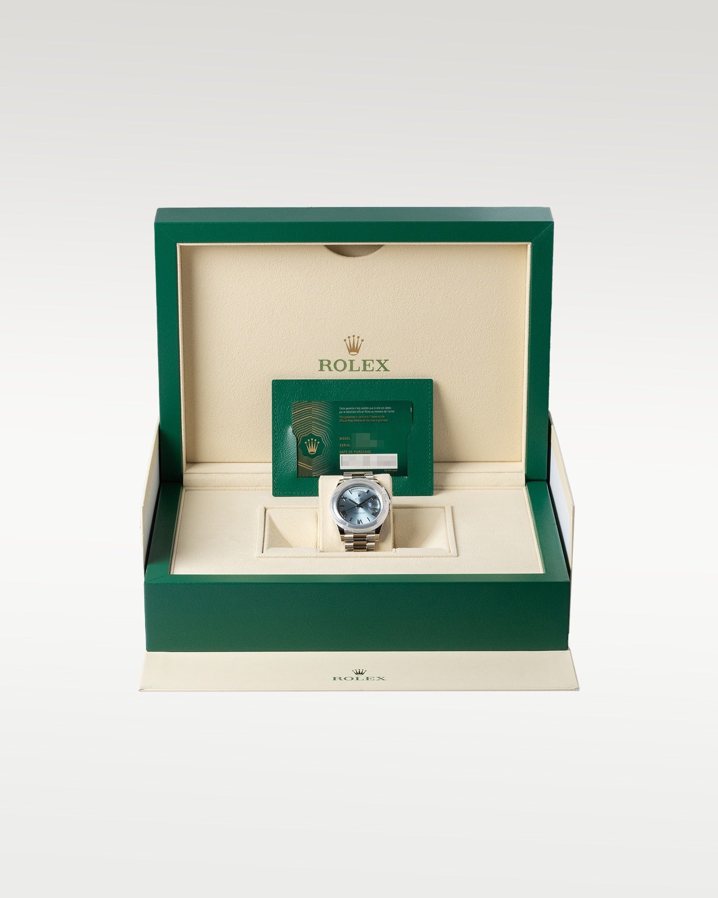 2022 Platinum Blue Rolex Day Date 228206 | Grand Caliber Dallas, TX