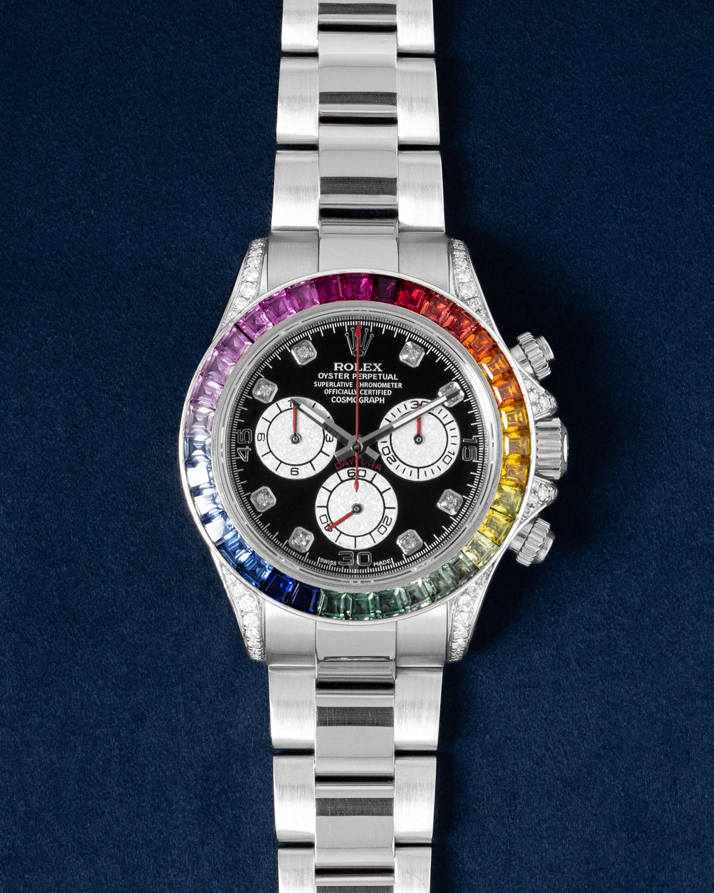 Rolex Daytona 116509 Aftermarket Rainbow White Gold Watch | Grand Caliber Dallas
