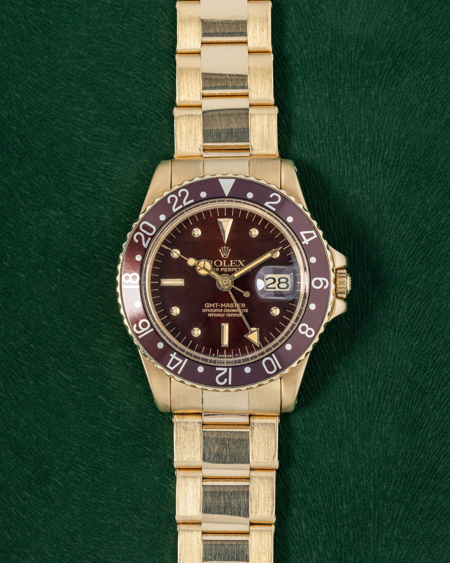 40mm Yellow Gold Bronze "Nipple" Dial Rolex GMT Master 1675 Watch at Grand Caliber