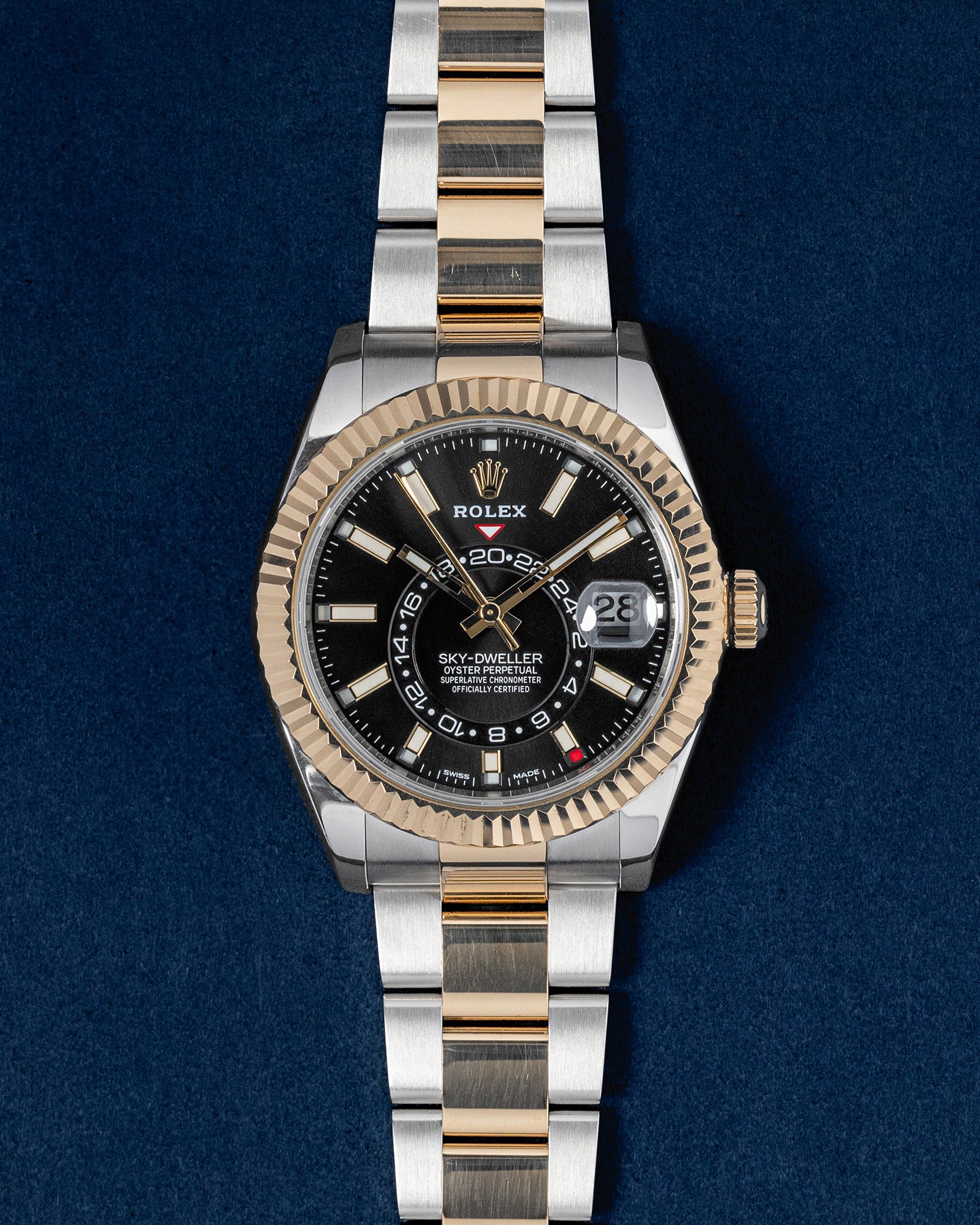 Yellow Rolesor Rolex Sky-Dweller 326933 Black Dial Watch | Grand Caliber Dallas