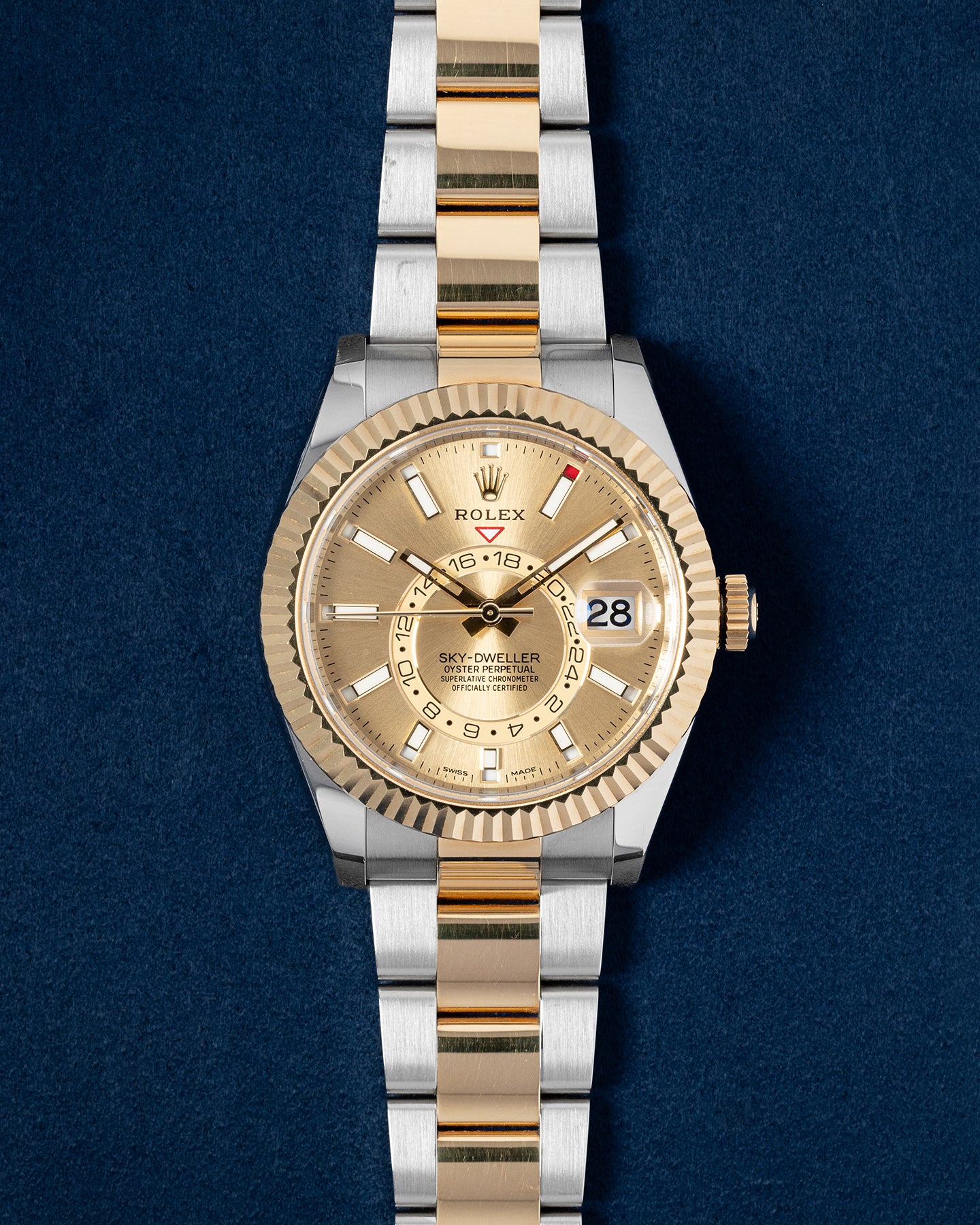 Yellow Rolesor Rolex Sky Dweller 326933 Champagne Dial Watch | Grand Caliber Dallas