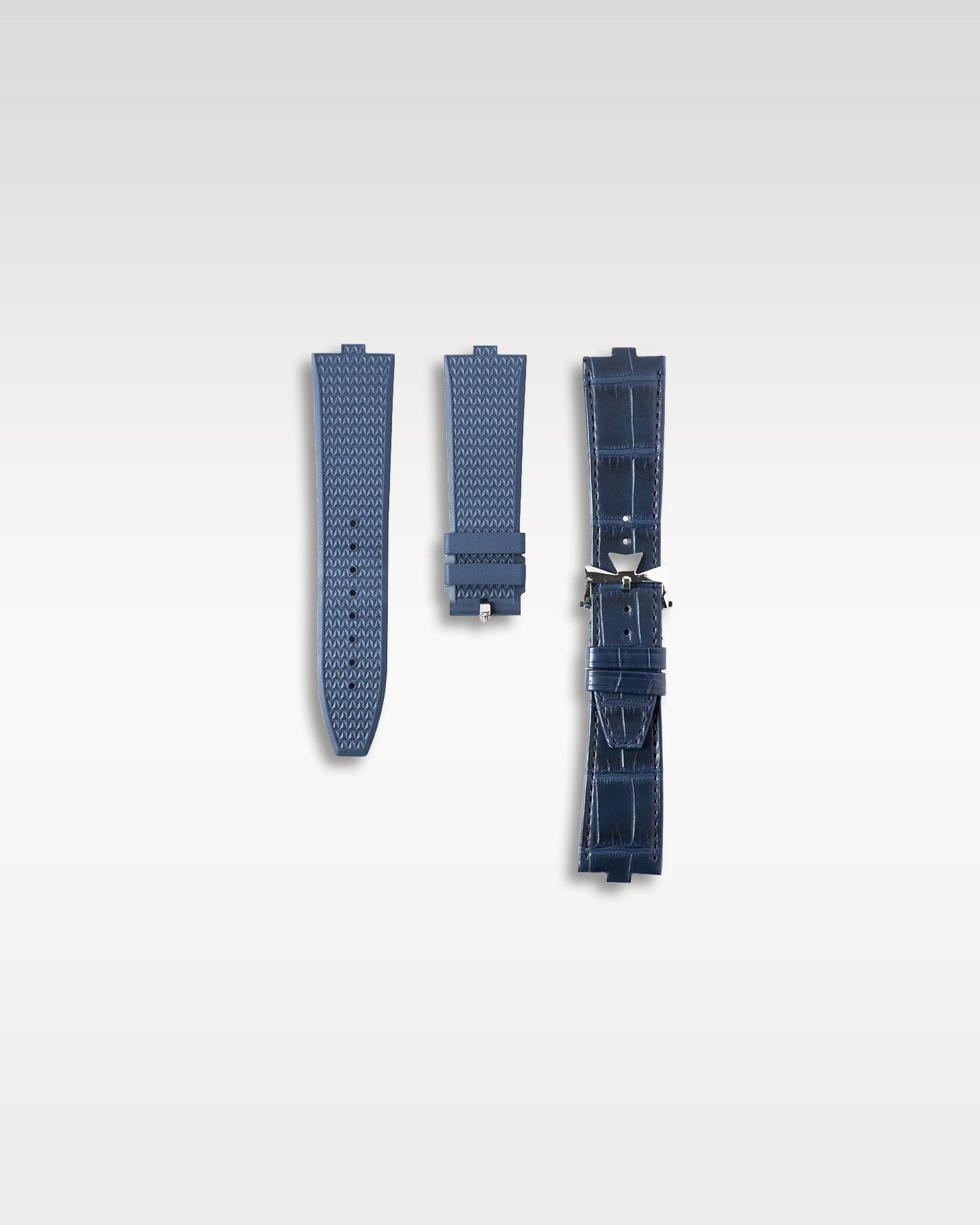 Official Vacheron Constantin interchangeable blue rubber and dark blue alligator leather accessory straps with a steel folding clasp