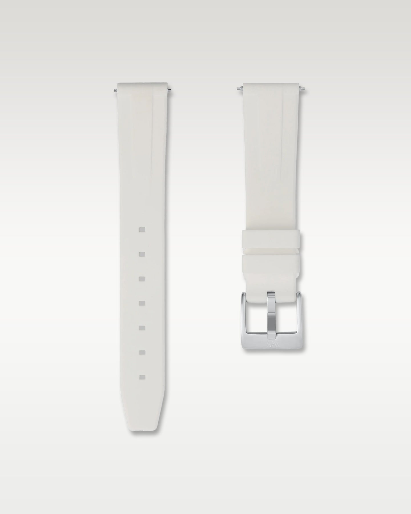 WISSTRAPS 18mm polar white quick release rubber watch strap with brushed steel buckle front view