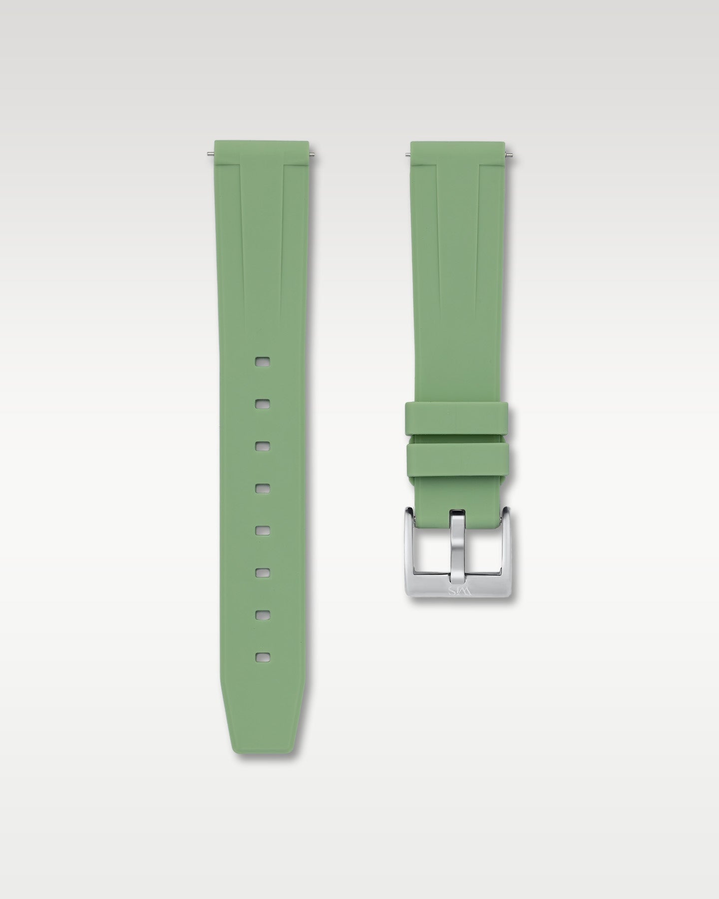 WISSTRAPS 18mm sage green quick release rubber watch strap with brushed steel buckle