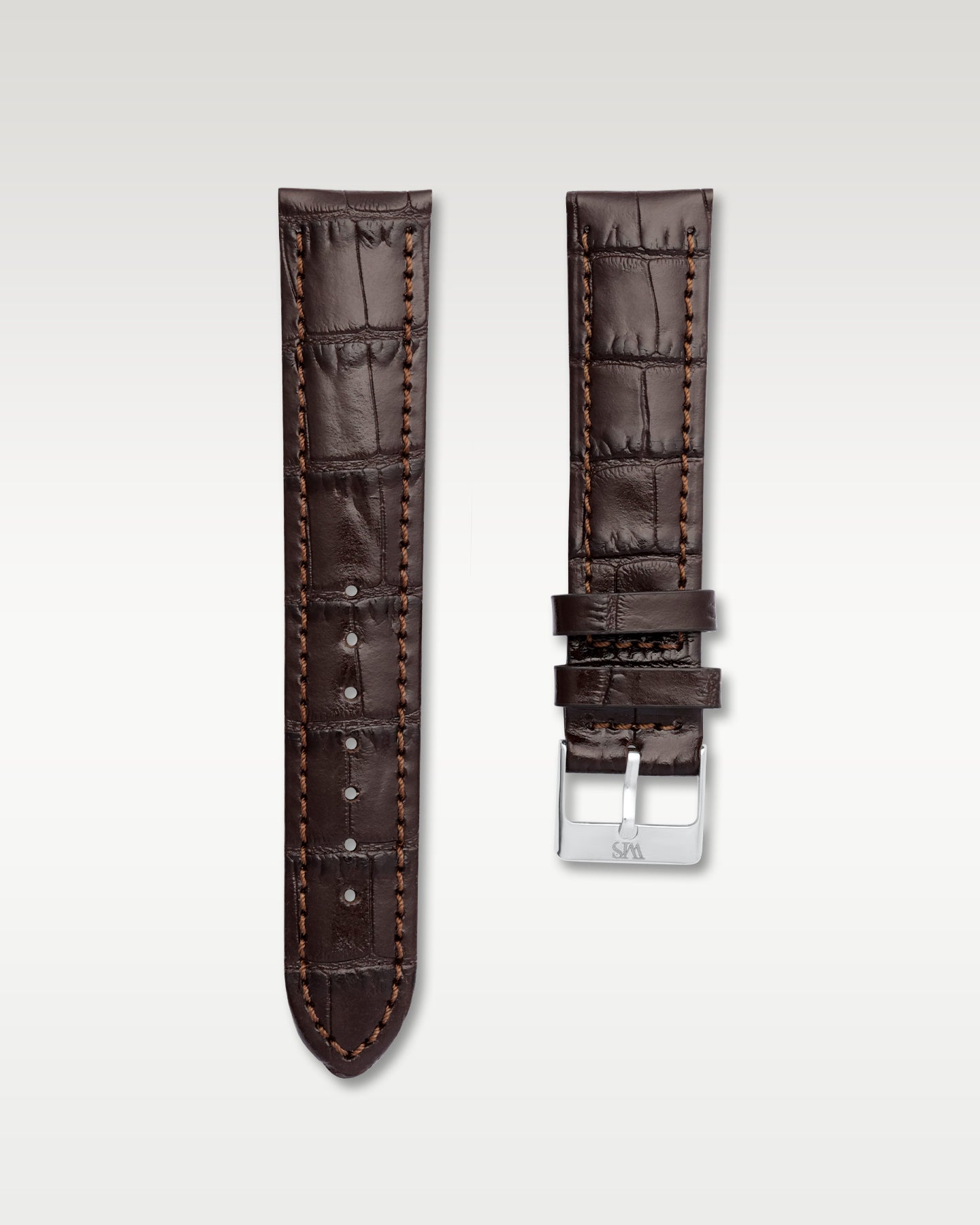 WISSTRAPS 20mm Chocolate Brown Italian calf leather alligator grain watch strap with engraved brushed silver buckle