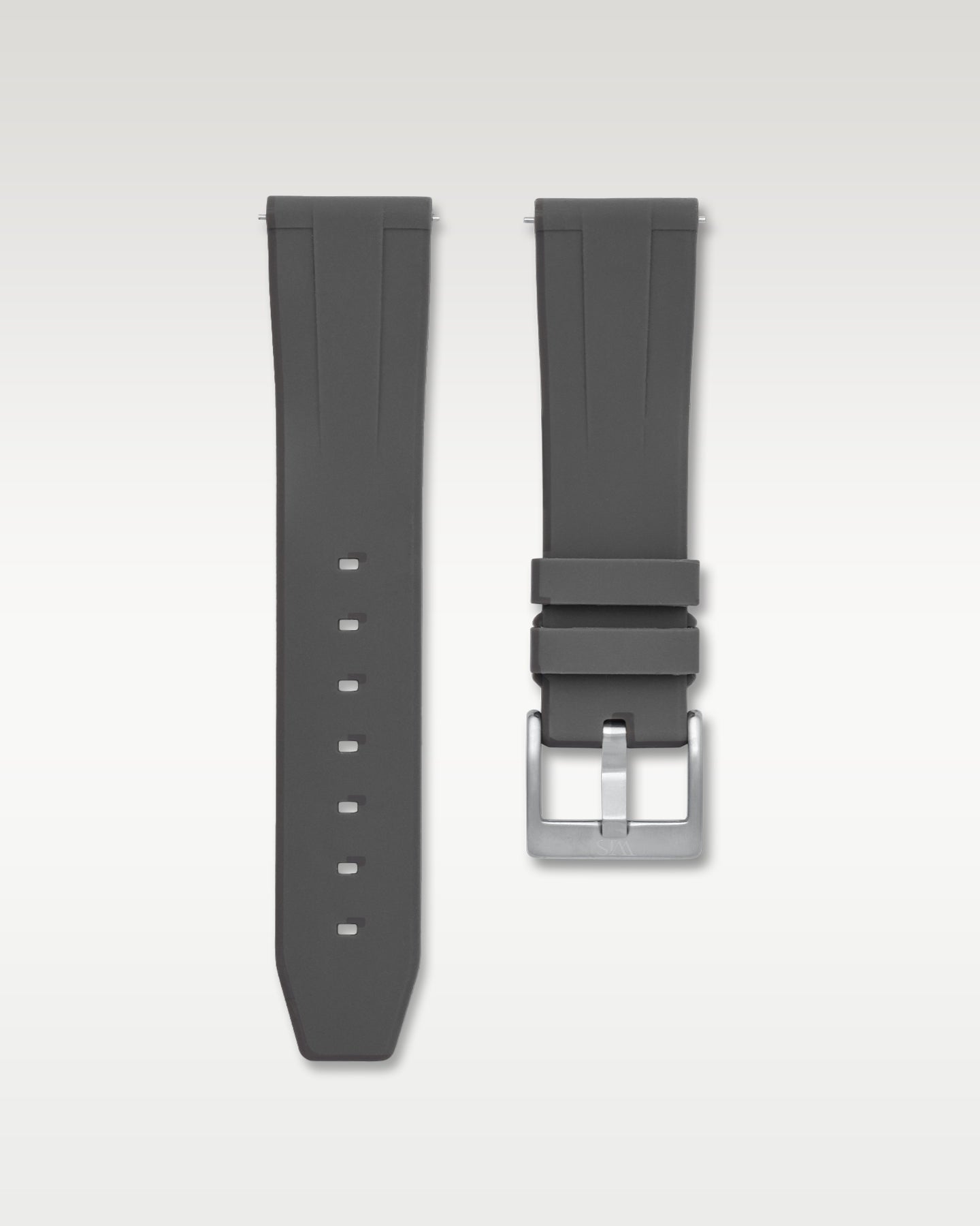 WISSTRAPS 24mm Charcoal Grey quick release rubber watch strap featuring a straight lug fit and brushed stainless steel buckle.