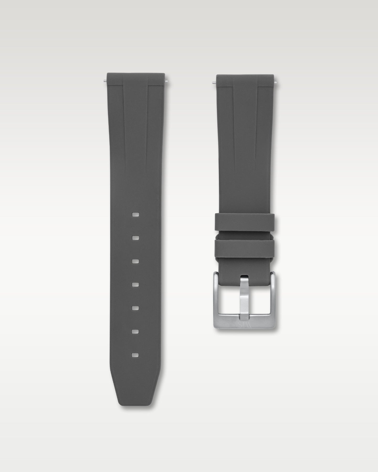 WISSTRAPS 20mm Charcoal Grey quick release rubber watch strap featuring a straight lug fit and brushed stainless steel