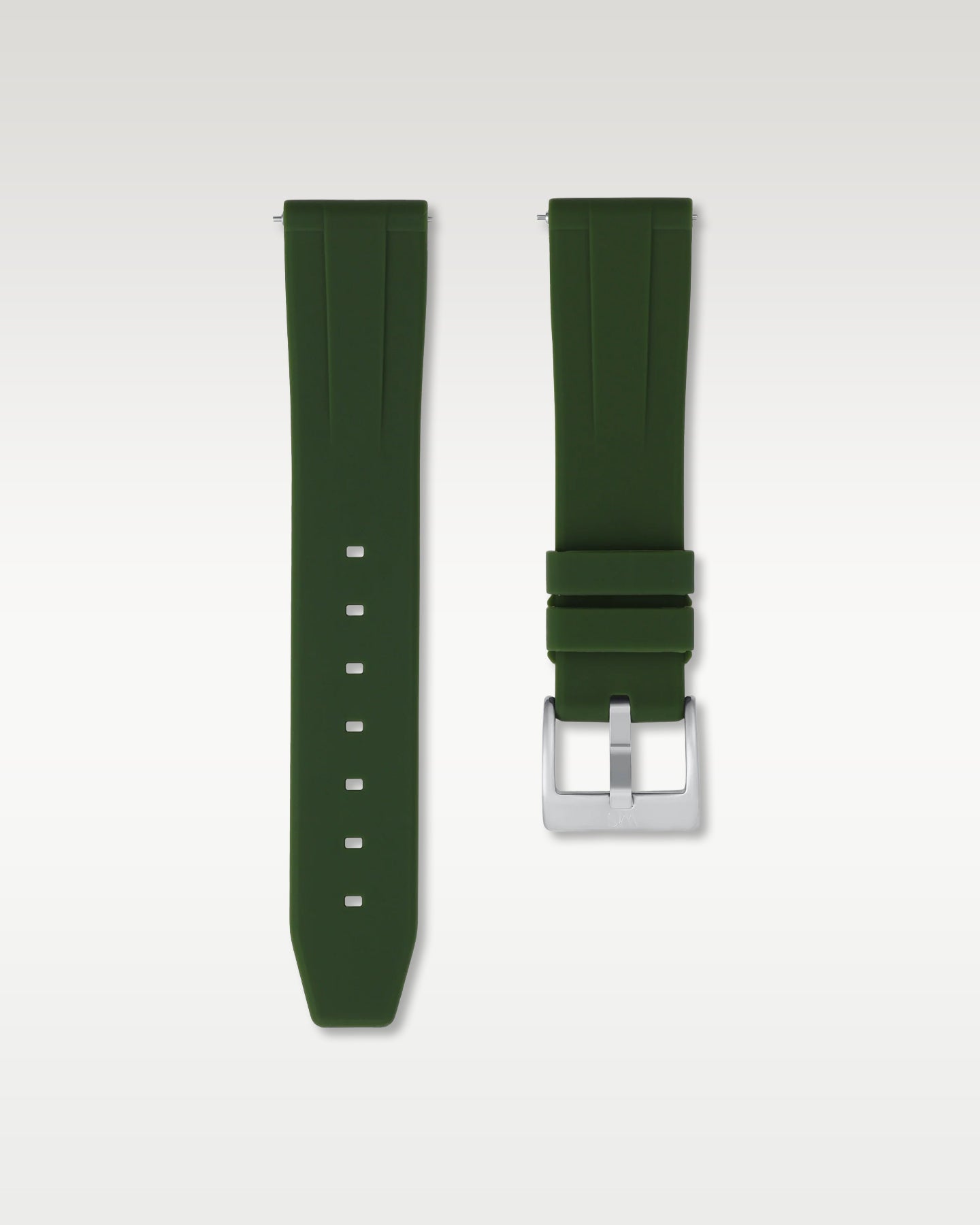 WISSTRAPS 20mm Forest Green quick release rubber watch strap featuring a straight lug fit and brushed stainless steel buckle