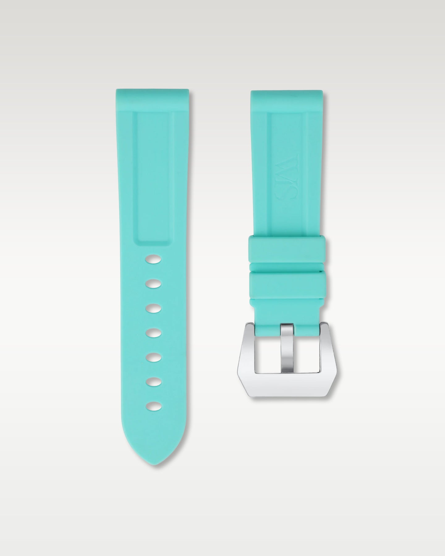 Pair view of WISSTRAPS 22mm Glacier Blue calibrated rubber watch strap with pre-installed silver pin buckle and spring bars