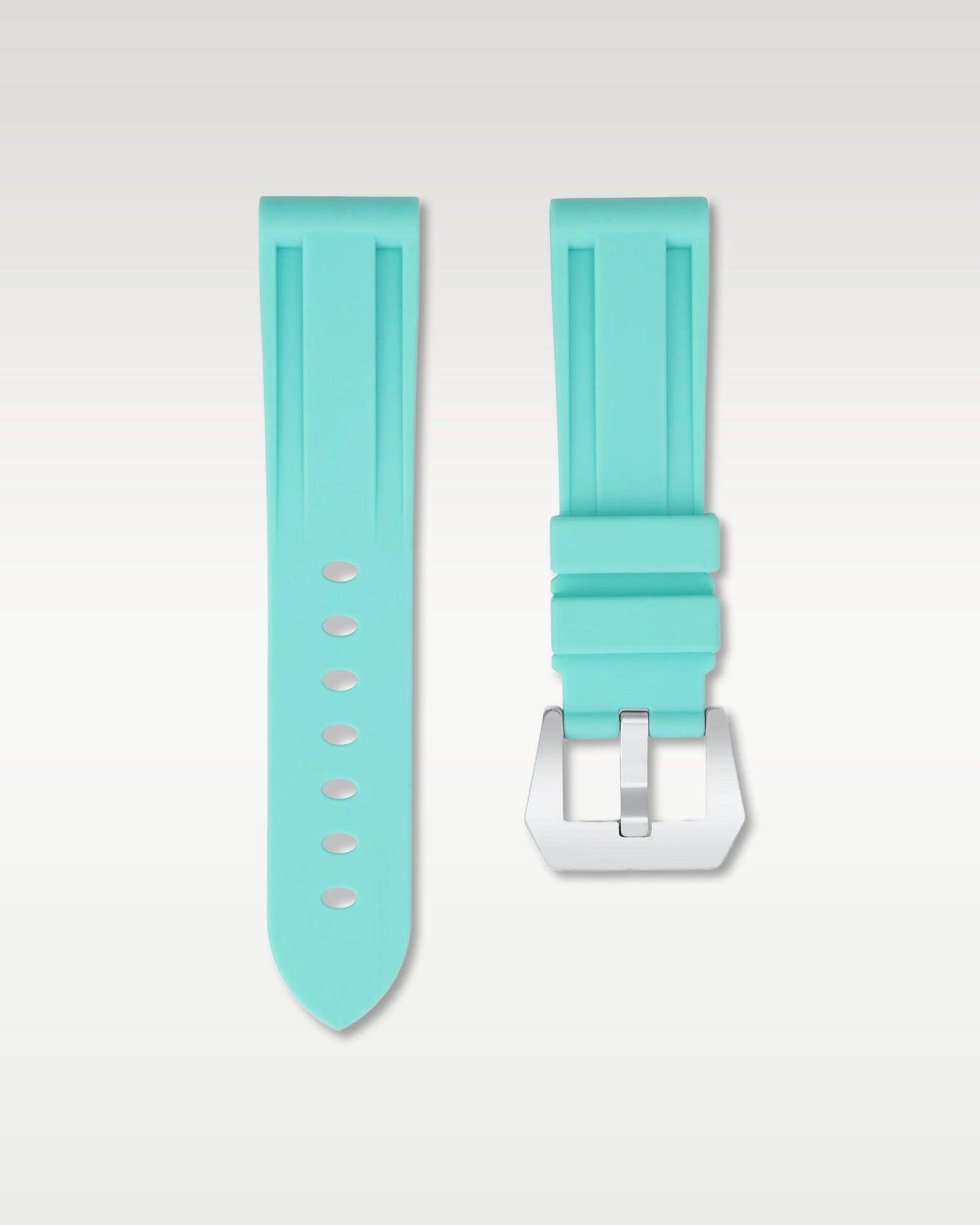 WISSTRAPS 24mm Glacier Blue calibrated rubber watch strap featuring a flush case fit and brushed stainless steel buckle