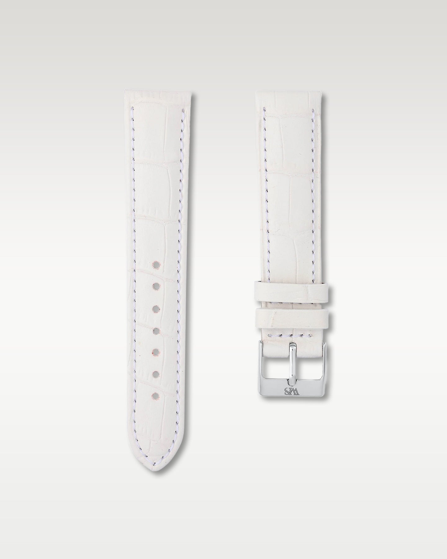 WISSTRAPS 20mm Ivory White Italian alligator embossed leather watch strap featuring light accent stitching and a stainless steel buckle