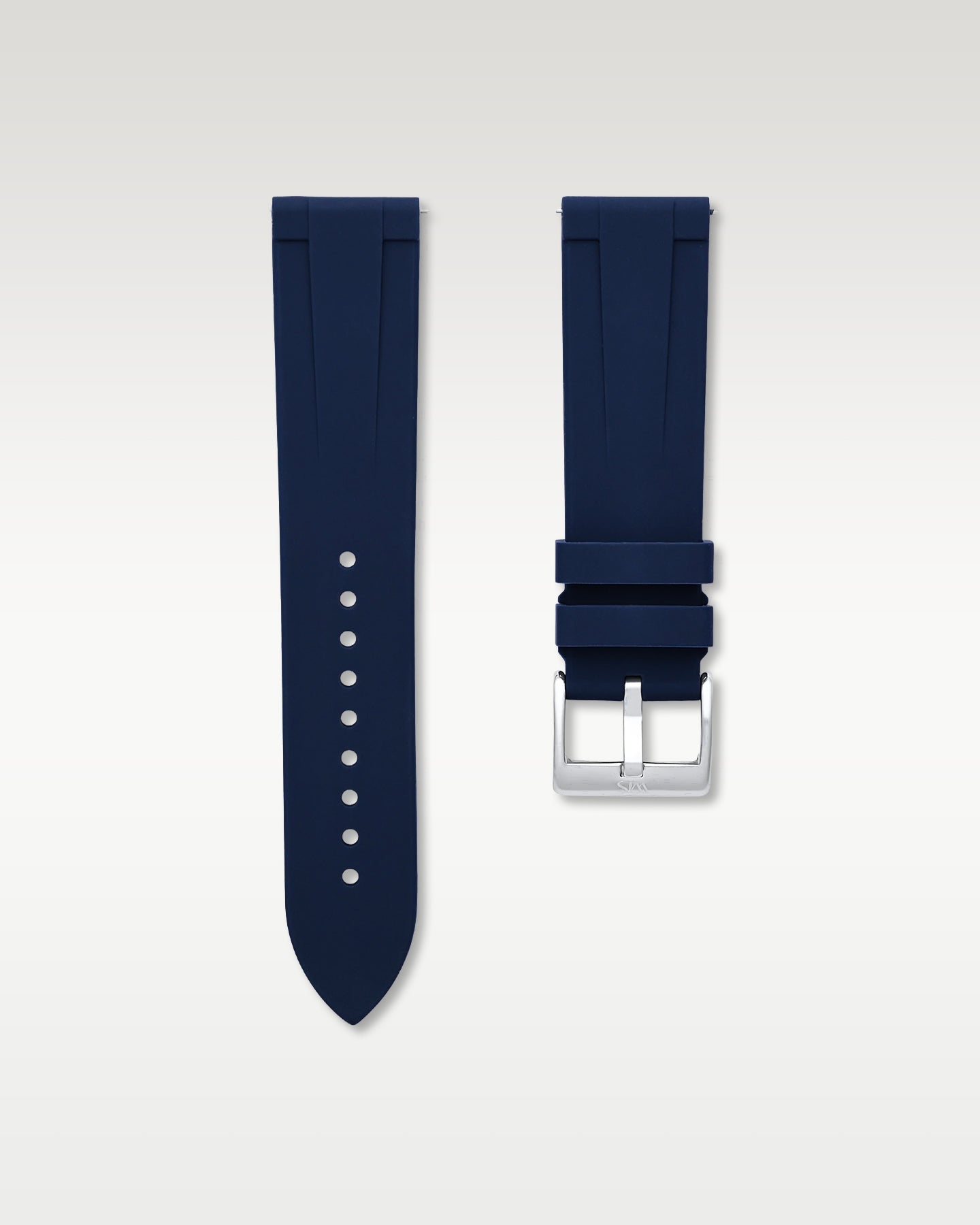 WISSTRAPS 22mm Marine Blue quick release rubber watch strap featuring a straight lug fit and brushed stainless steel buckle