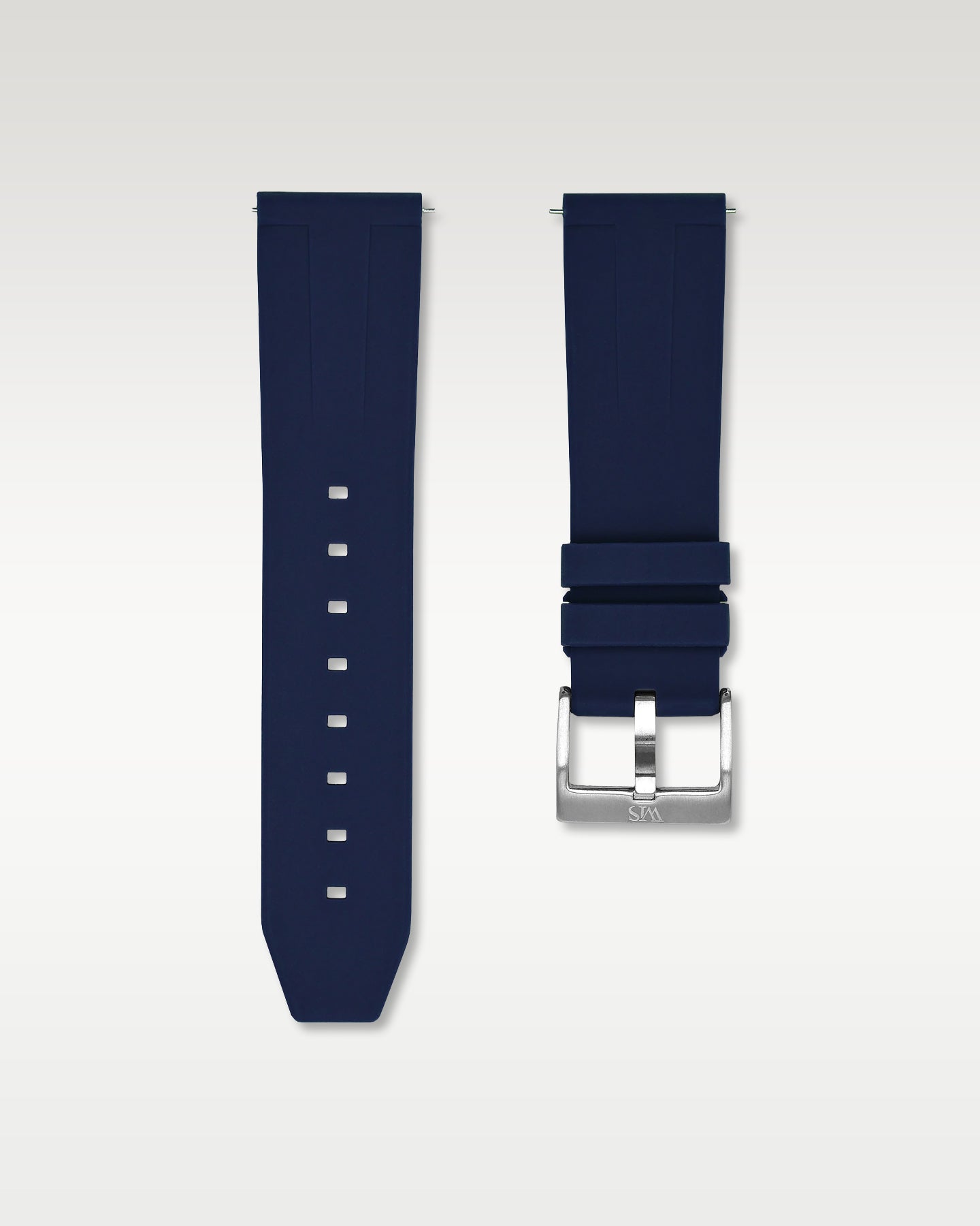 WISSTRAPS 24mm Marine Blue quick release rubber watch strap featuring a straight lug fit and brushed stainless steel buckle