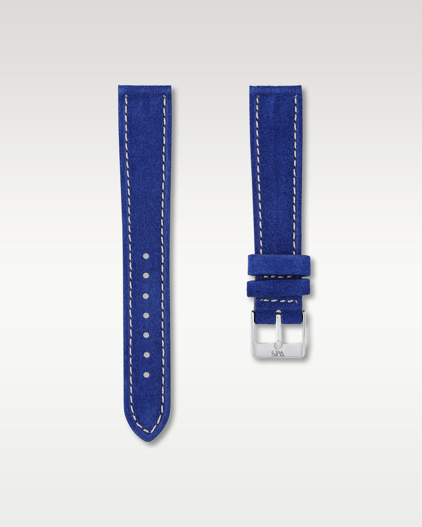 WISSTRAPS 18mm Ocean Blue soft suede leather watch strap featuring light contrast perimeter stitching and a brushed stainless steel buckle
