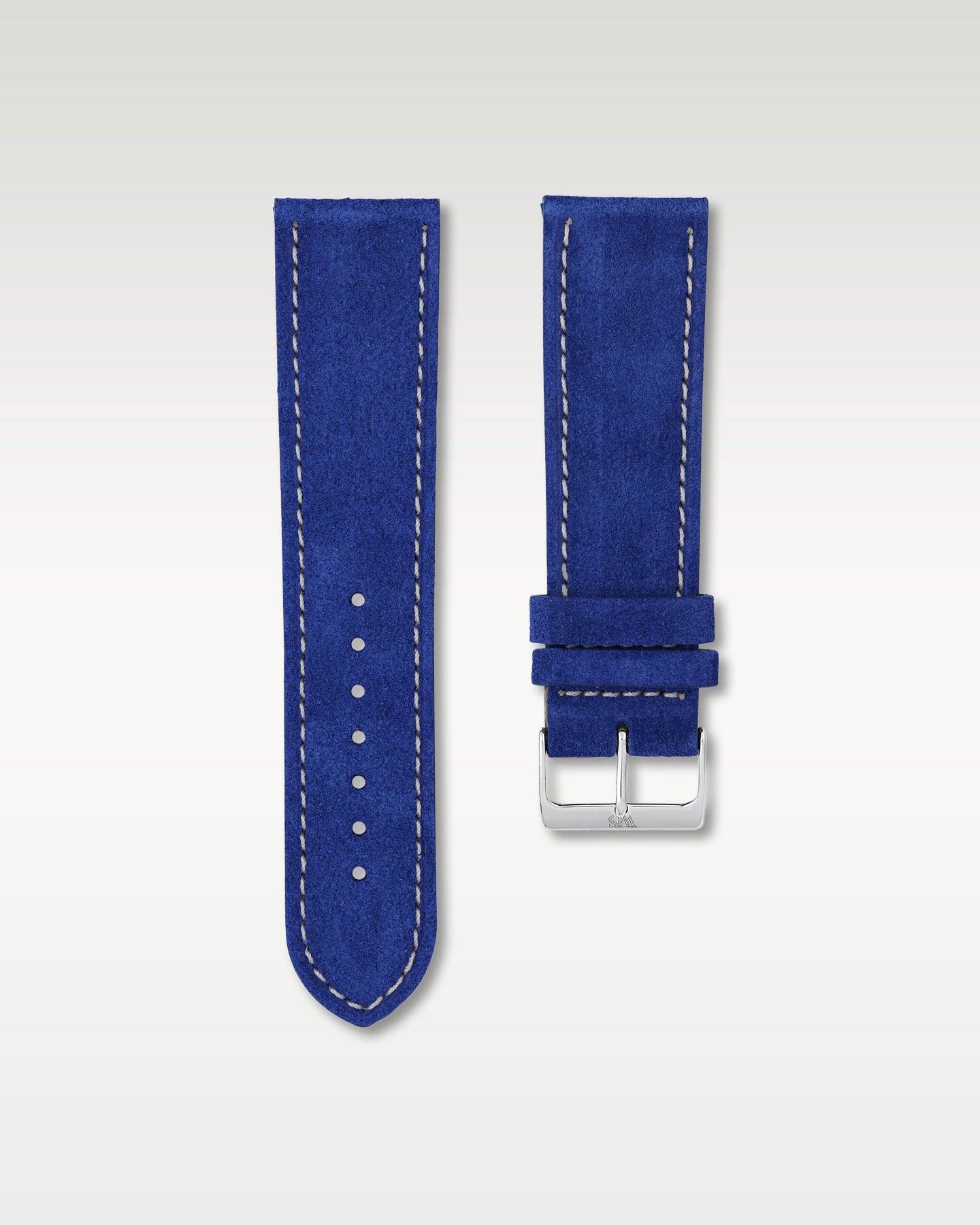 WISSTRAPS 24mm Ocean Blue soft suede leather watch strap featuring light contrast perimeter stitching and a brushed stainless steel buckle