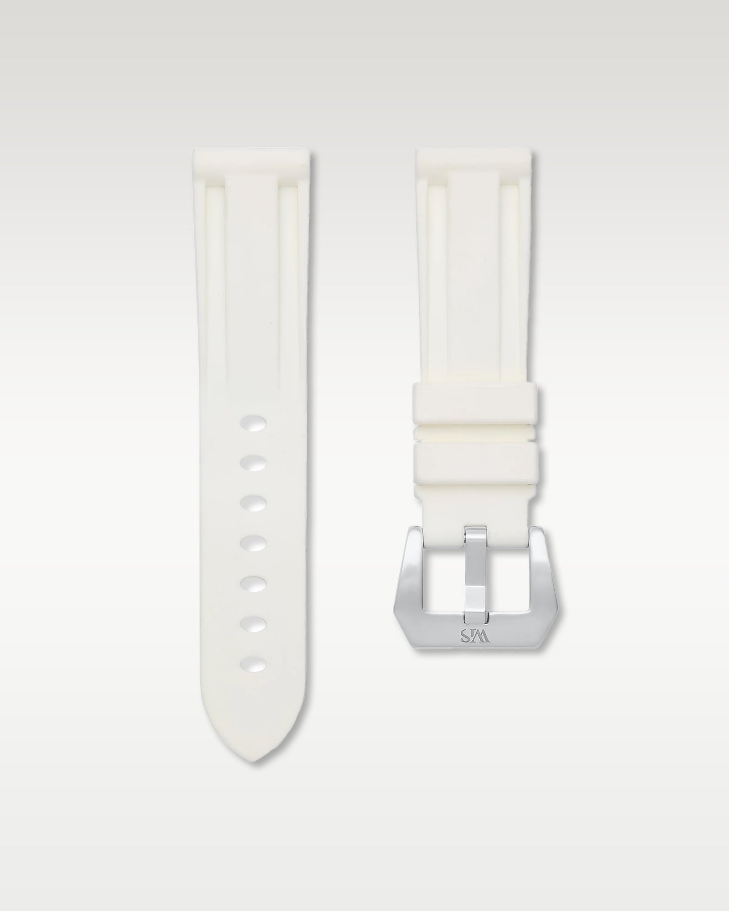 WISSTRAPS 24mm Polar White calibrated rubber watch strap featuring a flush case fit and brushed stainless steel buckle