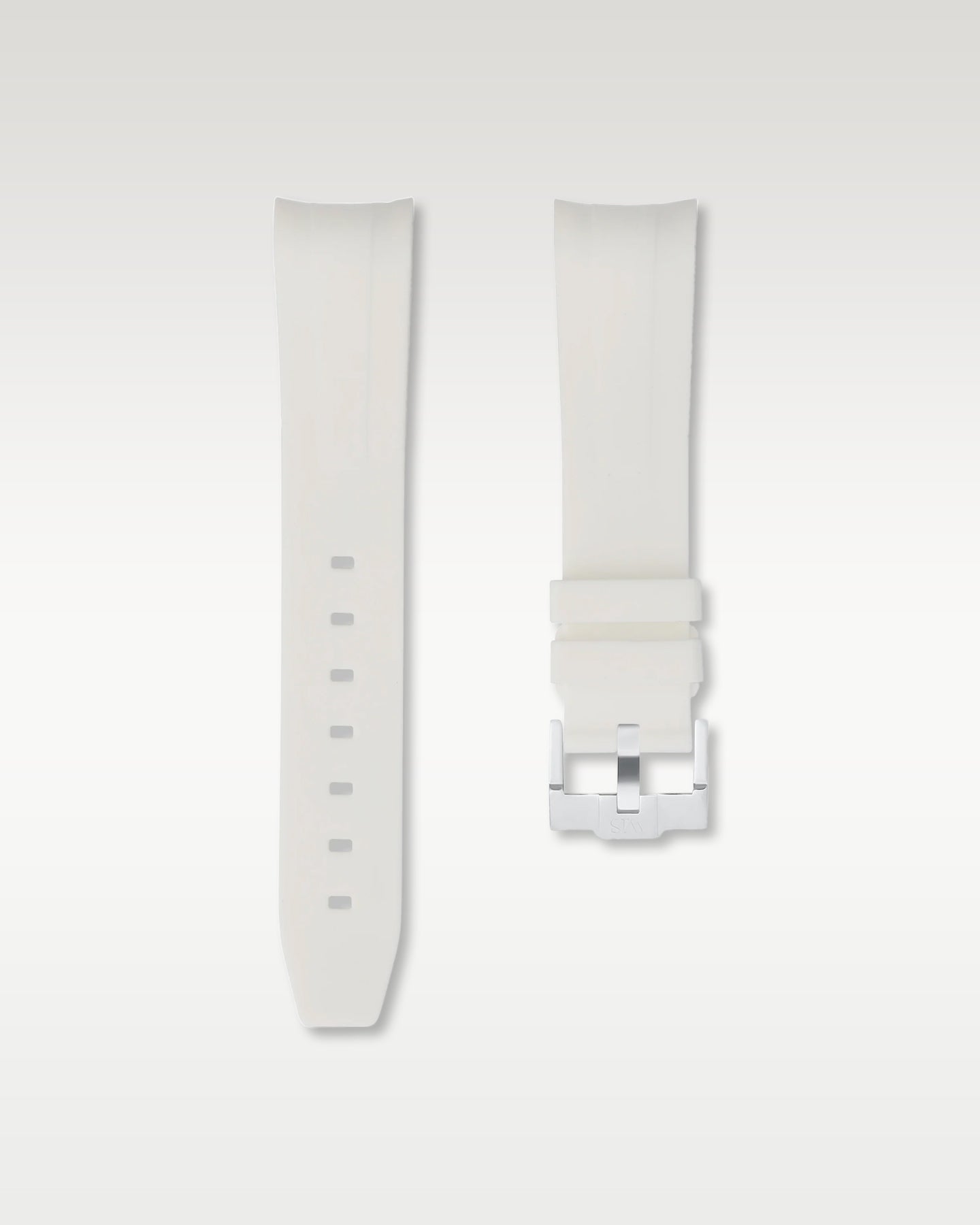 WISSTRAPS 21mm Polar White integrated curved end rubber watch strap featuring a seamless flush lug fit and pre-installed silver pin buckle