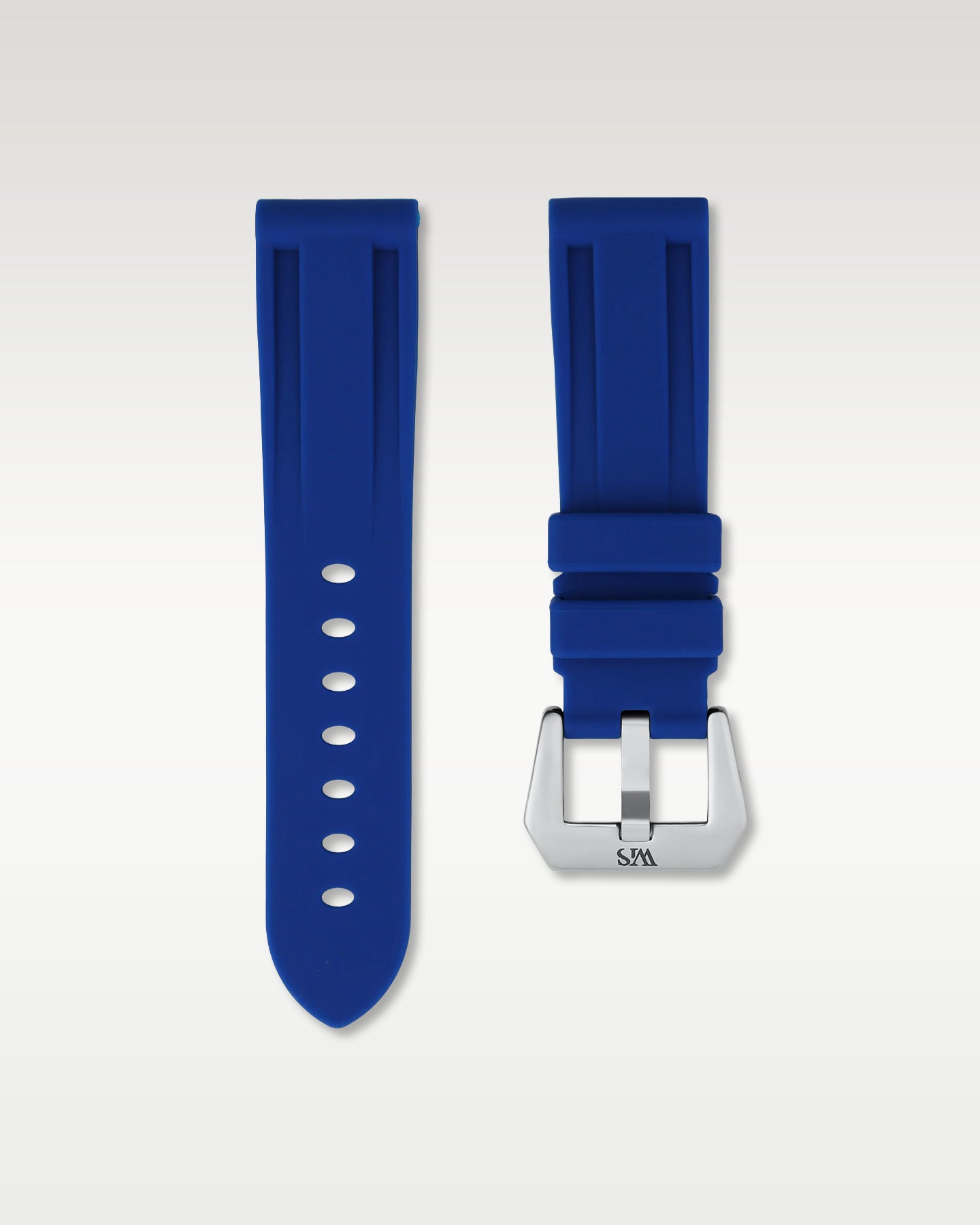 WISSTRAPS 22mm Royal Blue calibrated rubber watch strap featuring a flush case fit and brushed stainless steel buckle