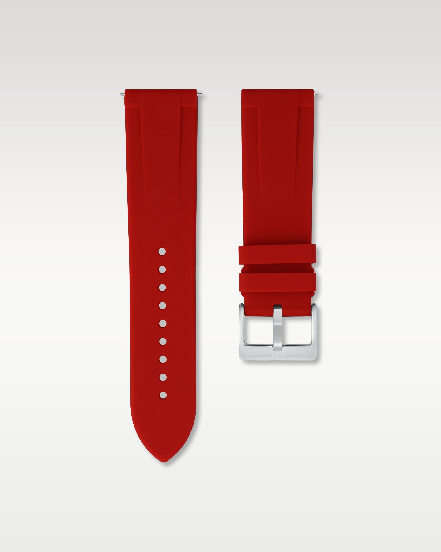 WISSTRAPS 24mm Scarlet Red quick release rubber watch strap featuring a straight lug fit and brushed stainless steel buckle
