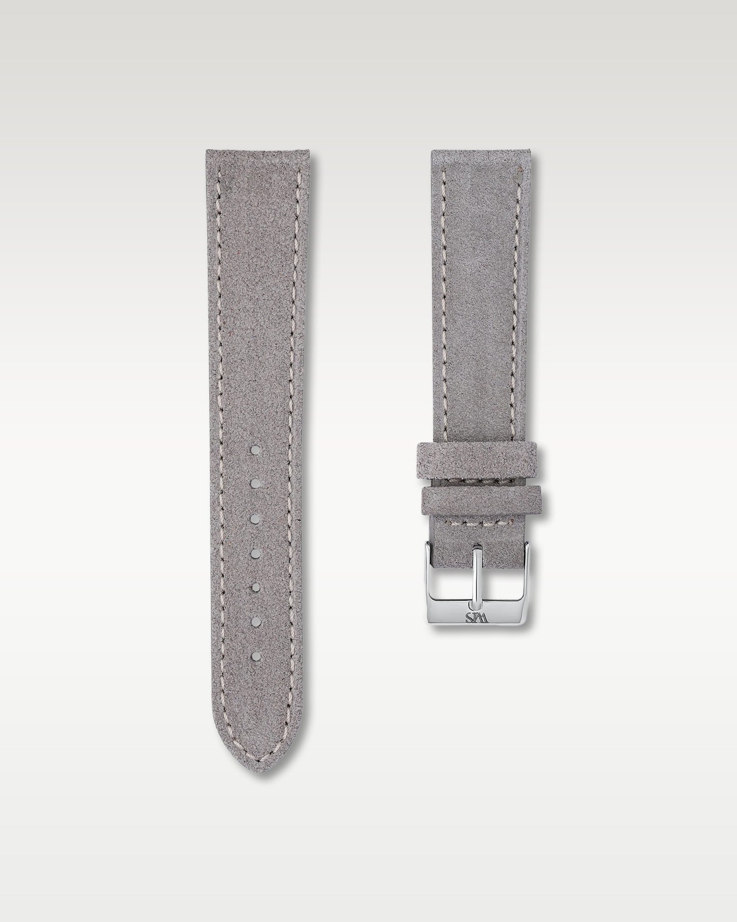 WISSTRAPS 20mm Slate Grey Italian soft suede leather watch strap featuring light contrast perimeter stitching and a brushed stainless steel buckle