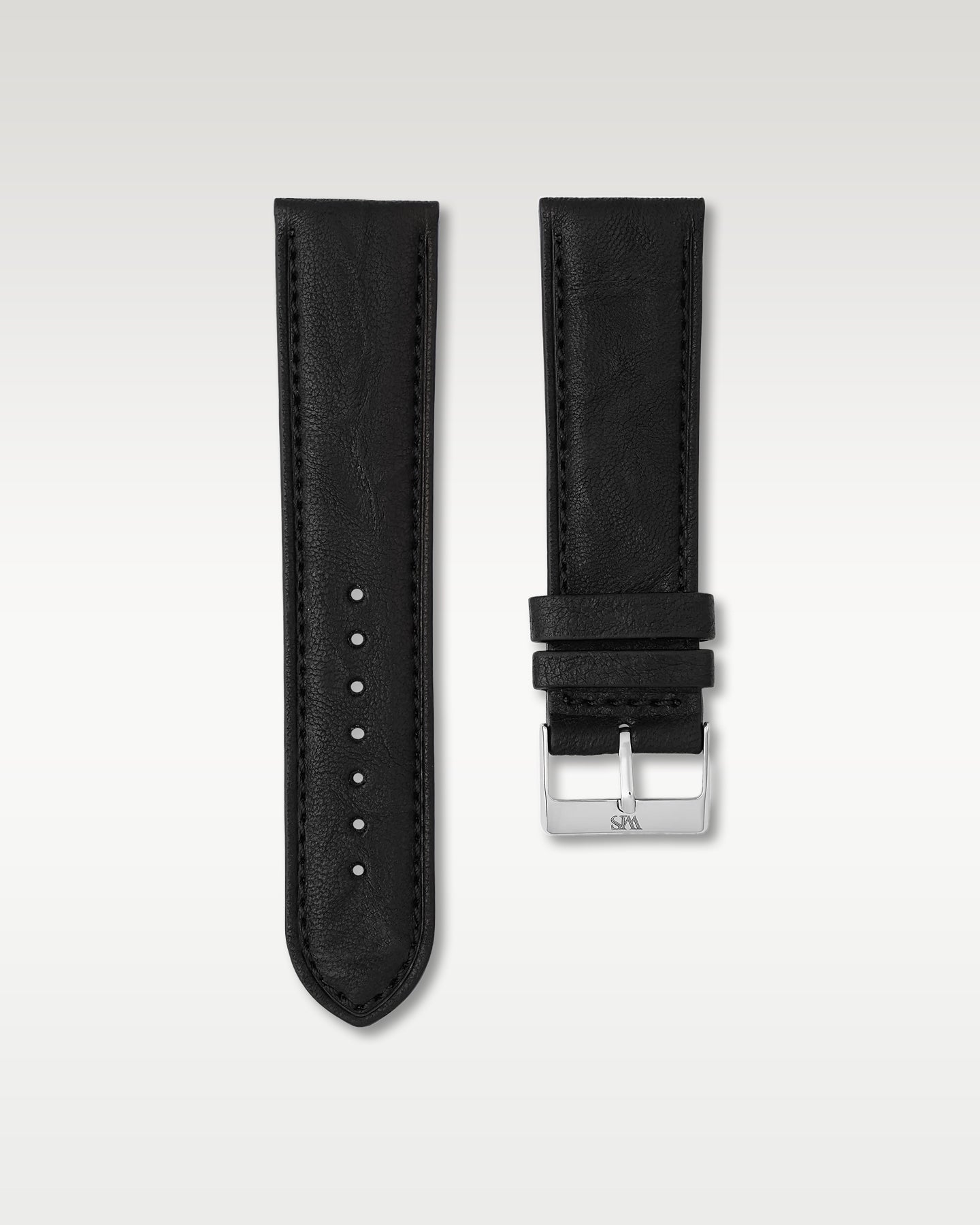 WISSTRAPS Tuxedo Black Italian calf leather watch strap 24mm featuring tonal stitching and a polished stainless steel buckle