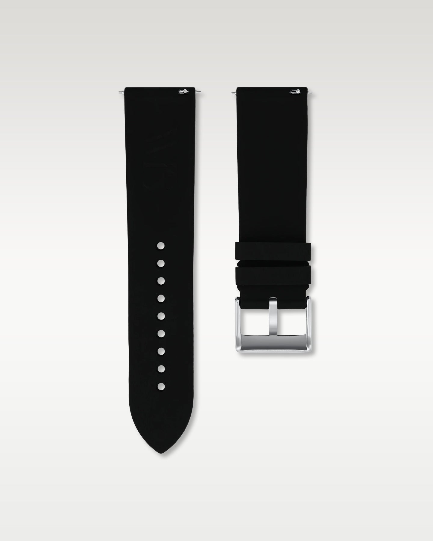 WISSTRAPS 24mm Tuxedo Black quick release rubber watch strap featuring a straight lug fit and brushed stainless steel buckle