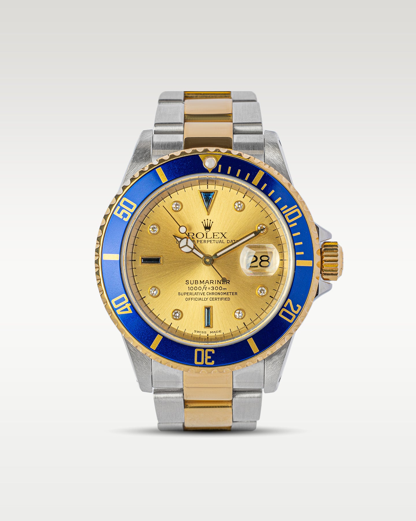Rolex Submariner Champagne Serti Dial Yellow Gold Bezel 16613