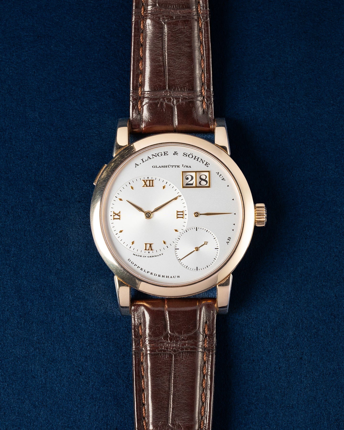 38.5mm Rose Gold A Lange and Sohne Lange 1 101.032 Leather Strap Watch