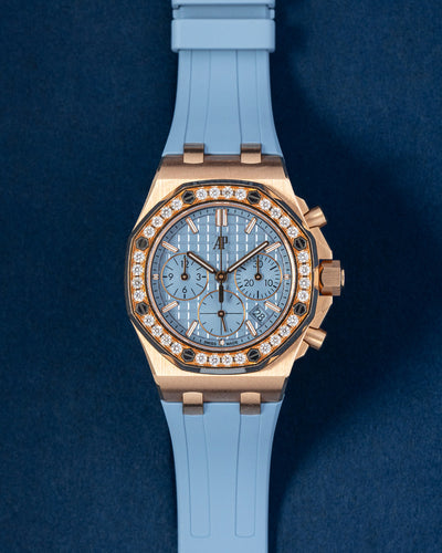 37mm Rose Gold Light Blue Audemars Piguet Royal Oak Offshore 26231OR Watch at Grand Caliber