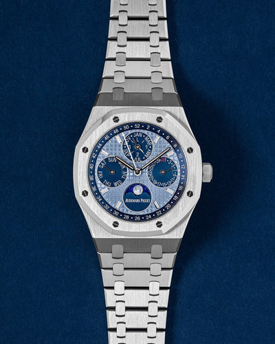 Blue AP Royal Oak Perpetual Calendar 26574ST.OO.1220ST.03 | Grand Caliber Watches