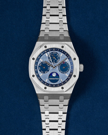 Blue AP Royal Oak Perpetual Calendar 26574ST.OO.1220ST.03 | Grand Caliber Watches