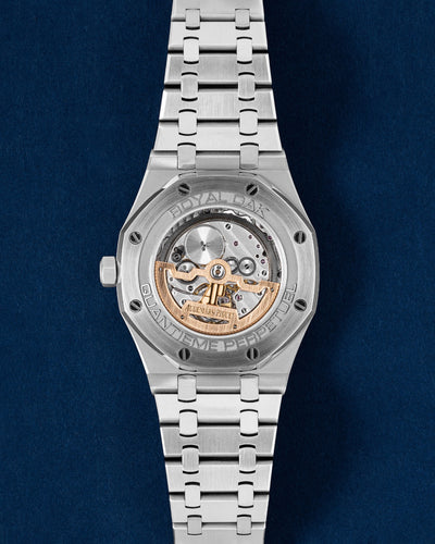 Blue AP Royal Oak Perpetual Calendar 26574ST.OO.1220ST.03 | Grand Caliber Watches
