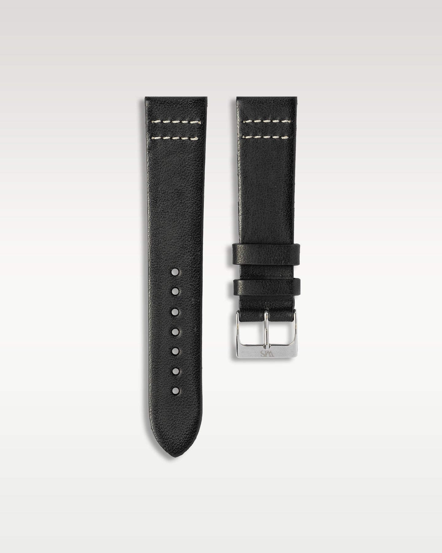 Handmade Italian Leather Strap in Black with White Stitching