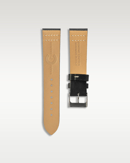 Handmade Italian Leather Strap in Black with White Stitching
