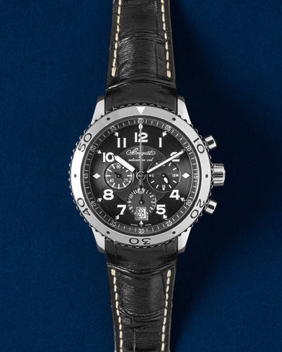 Pre-owned 2008 Breguet Type XXI Transatlantique Flyback Chronograph 42mm steel watch 3810ST/92/9ZU with ruthenium dial at Grand Caliber Dallas