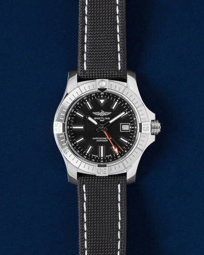 Brand new Breitling Avenger Automatic GMT 43 A32397 black dial military pilot watch at Grand Caliber Dallas